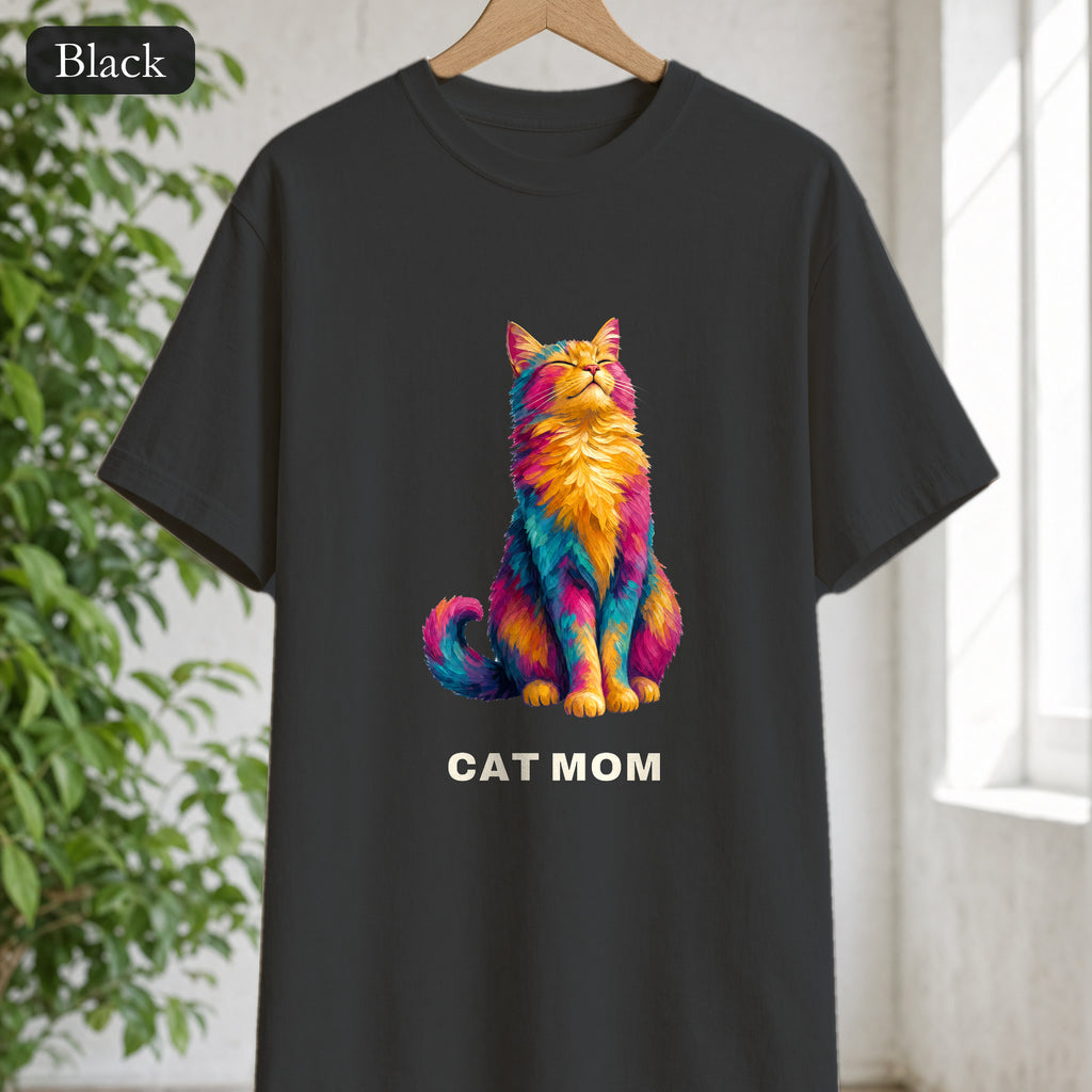 Cat Mom Shirt, Vibrant Painterly Cat Tee, Bold Cat Lover Gift, Colorful Cat Owner Sweatshirt