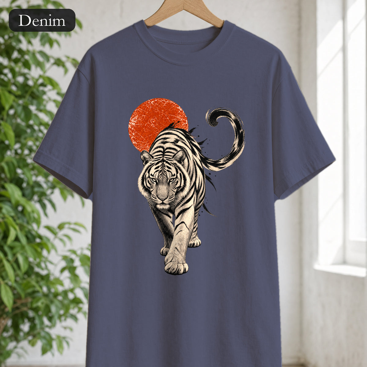White Tiger with Red Sun Shirt, Japanese Woodblock Tiger Tee, Red Sun Graphic Gift, Asian Art T-Shirt