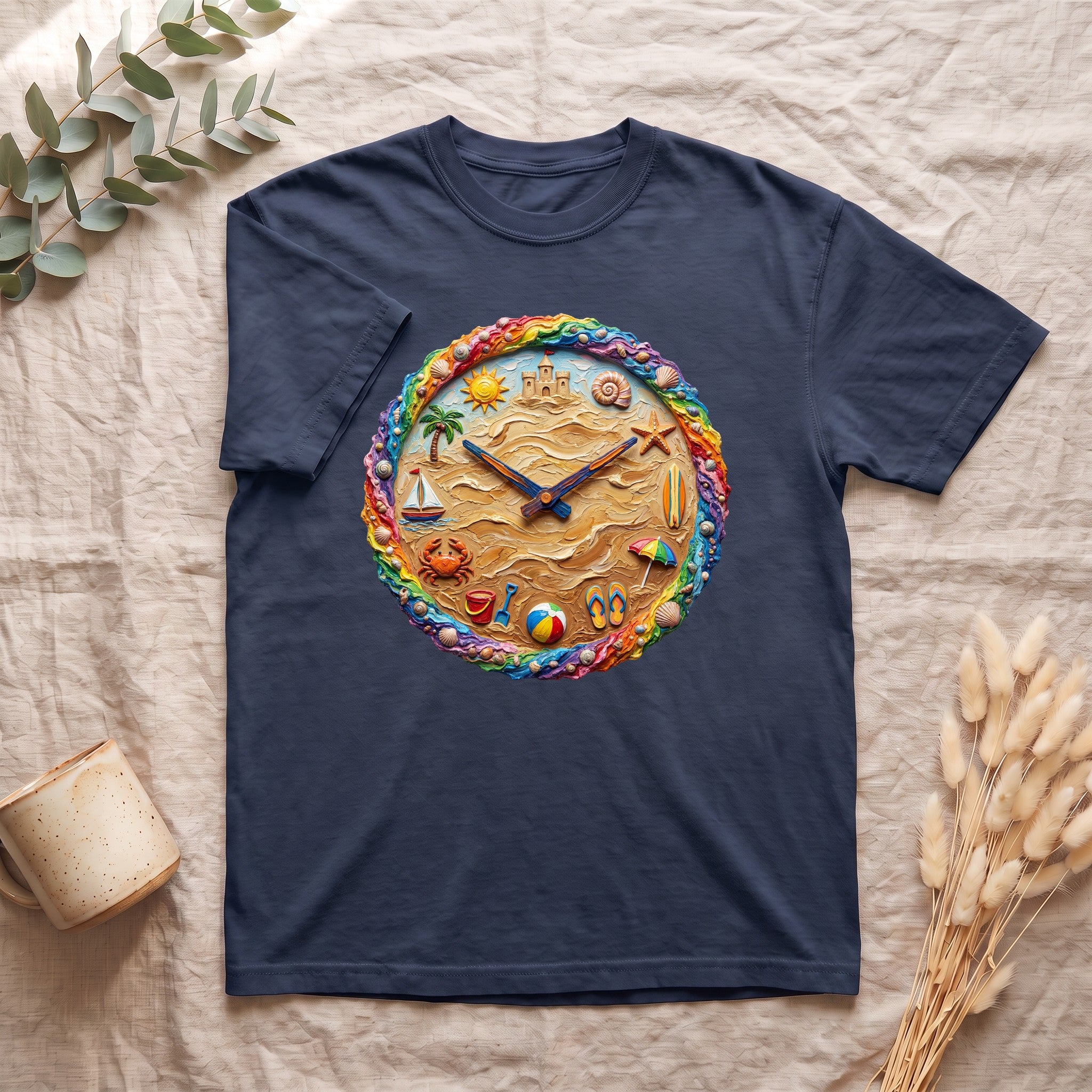 Beach Clock Shirt, Dreamy Coastal Art Tee, Surreal Beach Lover Gift, Summer Ocean Sweatshirt
