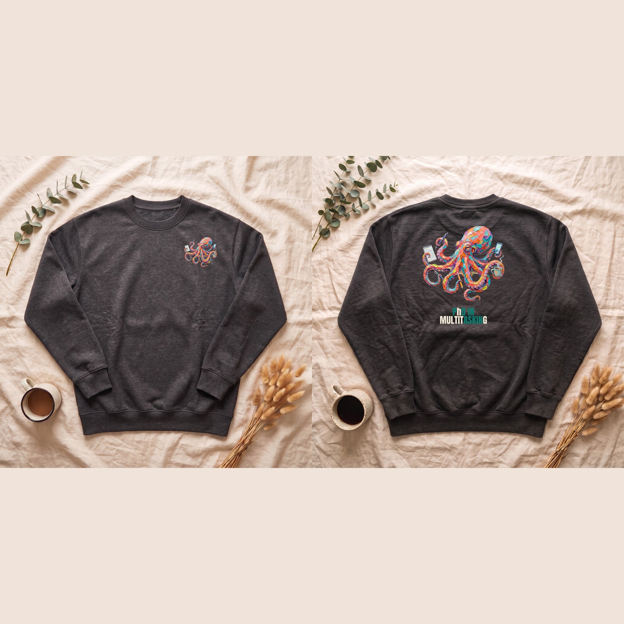 PhD in Multitasking Shirt, Funny Octopus Tee, Busy Mom Boss Gift, Painterly Ocean Humor Sweatshirt