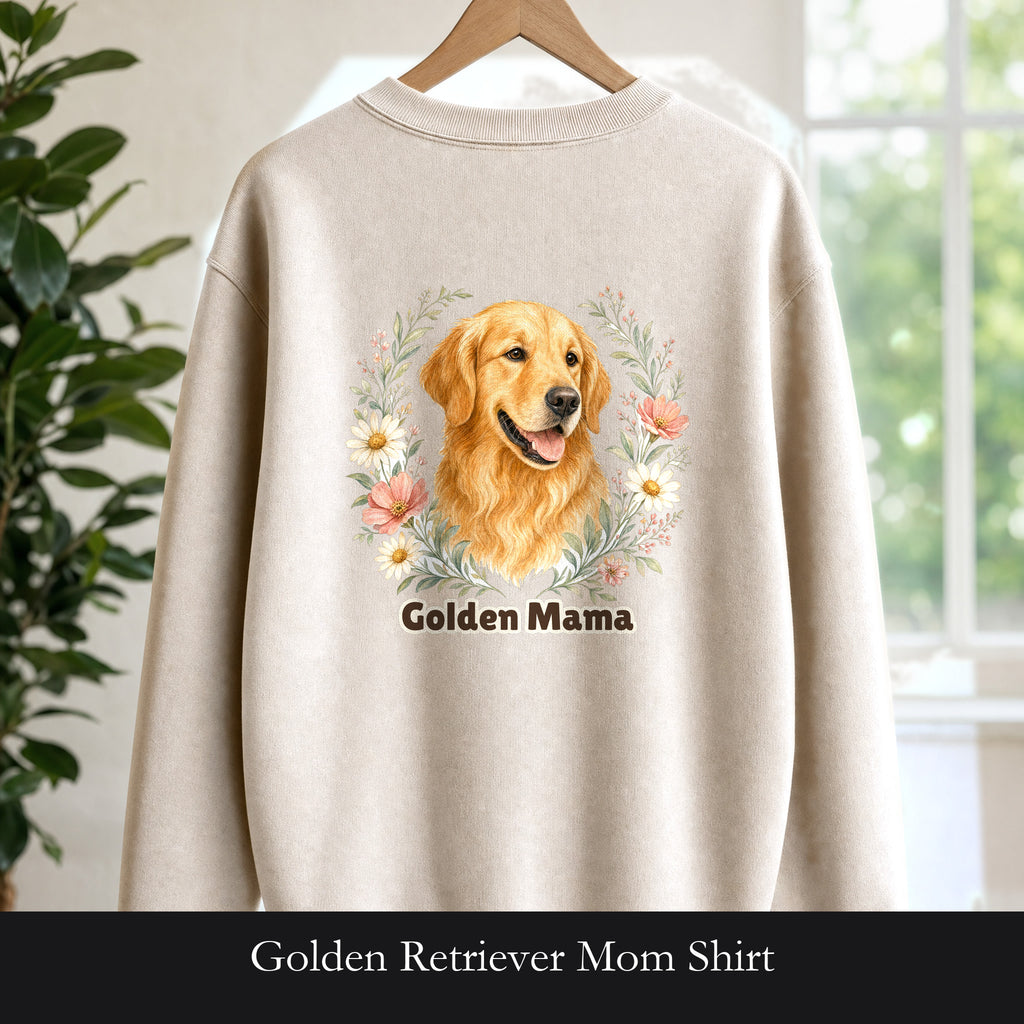 Golden Retriever Mom Shirt, Golden Mama Tee, Dog Mom Gift, Wildflower Dog Lover Sweatshirt, Cute Dog Owner Gift