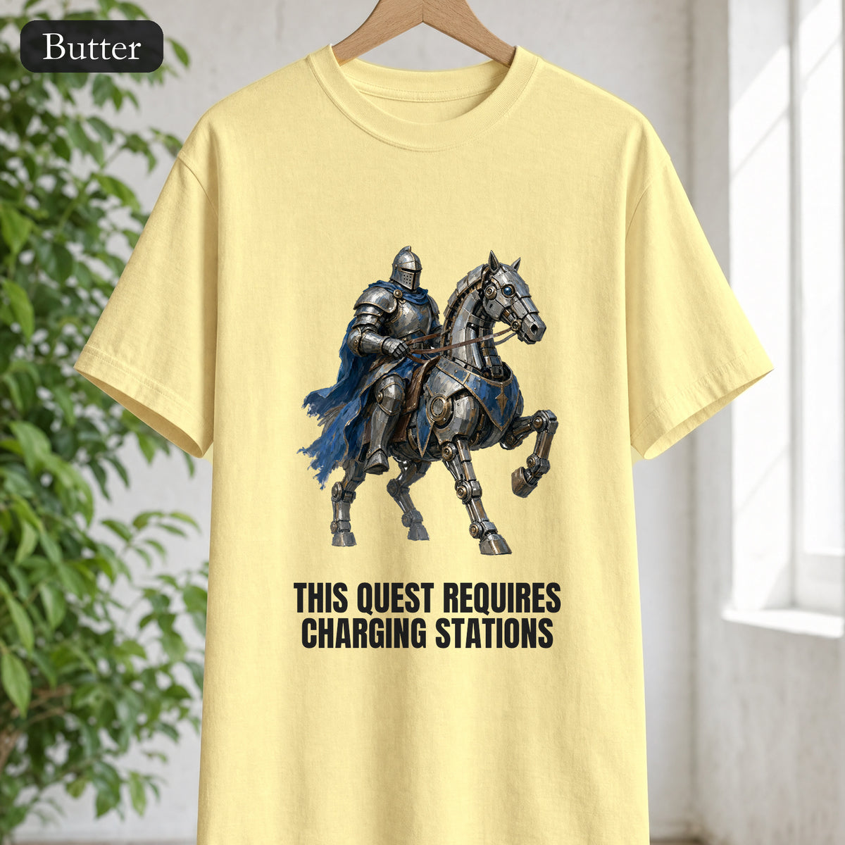 This Quest Requires Charging Stations Shirt, Knight Robot Horse Tee, Funny Gamer Tech Gift, Sci-Fi Fantasy Sweatshirt