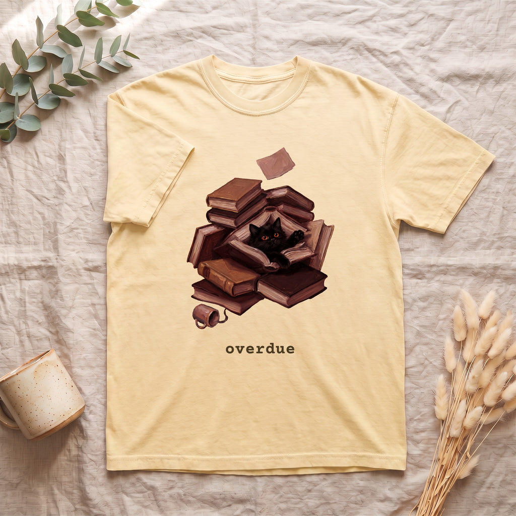 Overdue Cat & Books Shirt, Funny Librarian Tee, Bookworm Book Lover Tee, Library Staff Reader Gift