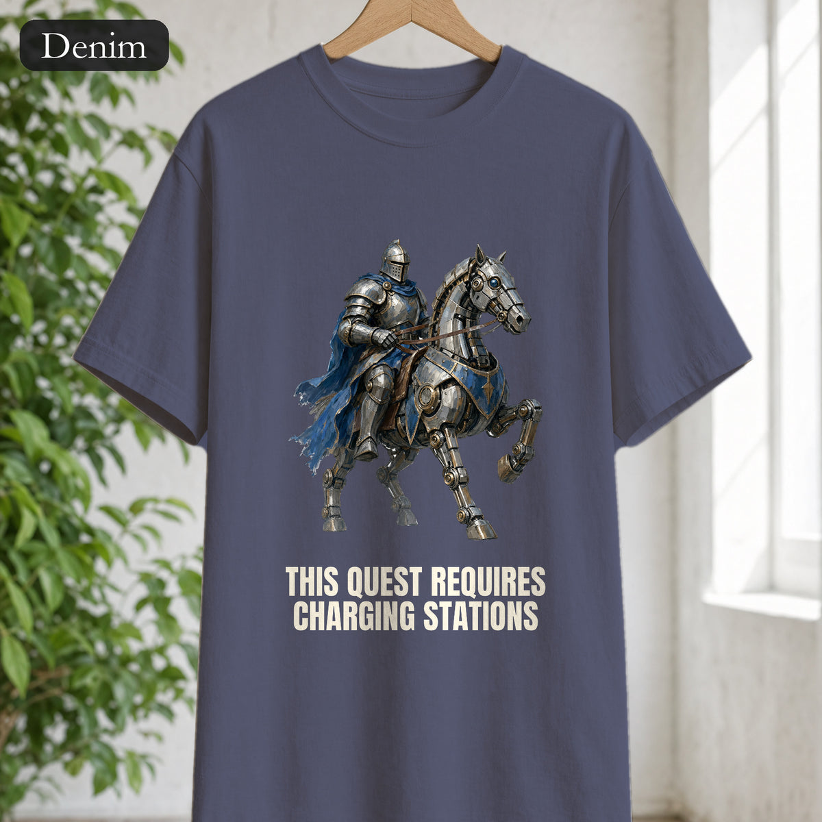 This Quest Requires Charging Stations Shirt, Knight Robot Horse Tee, Funny Gamer Tech Gift, Sci-Fi Fantasy Sweatshirt