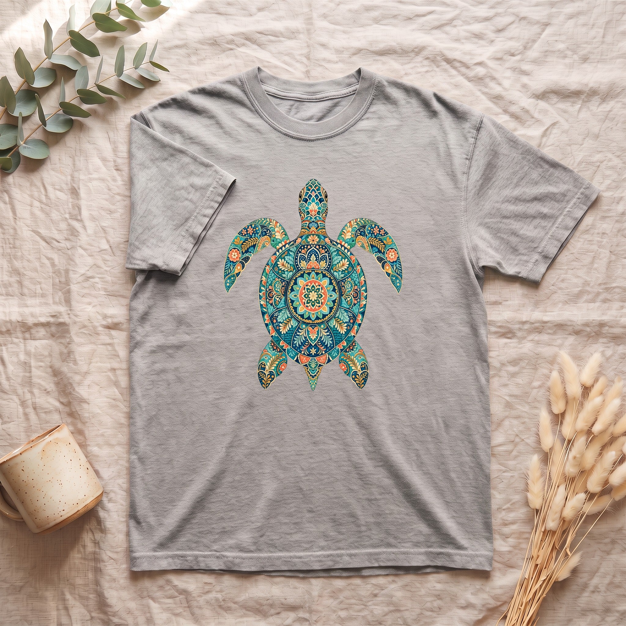 Boho Sea Turtle Shirt, Folk Art Turtle Tee, Japanese Pattern Ocean Lover Gift, Vintage Floral Turtle Sweatshirt