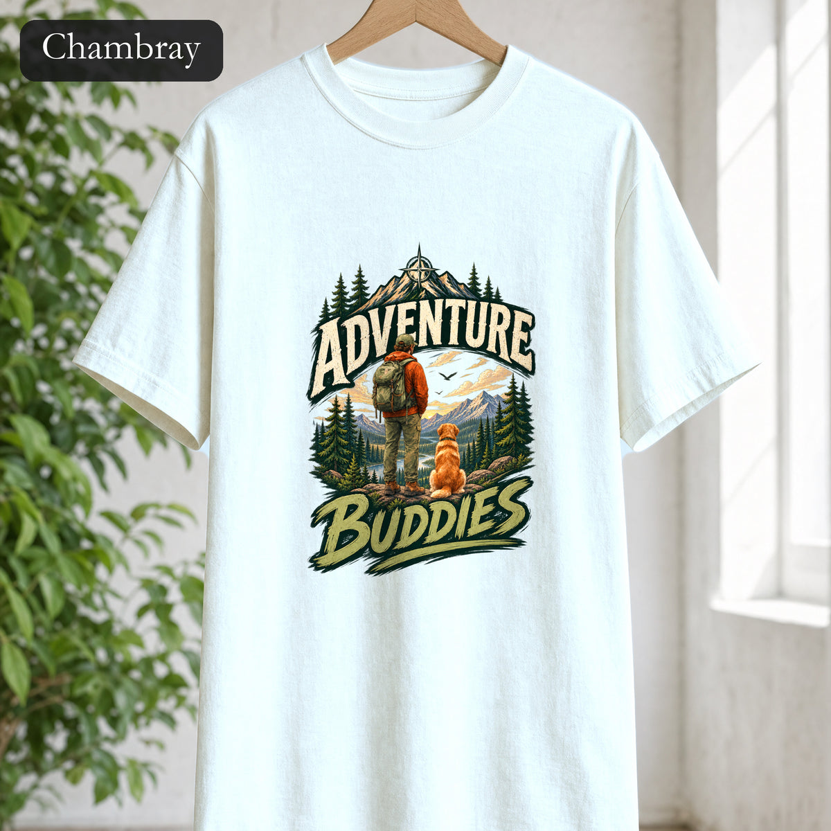Adventure Buddies Shirt, Dog and Human Hiking Tee, Matching Dog Owner Gift, Painterly Outdoor Shirt