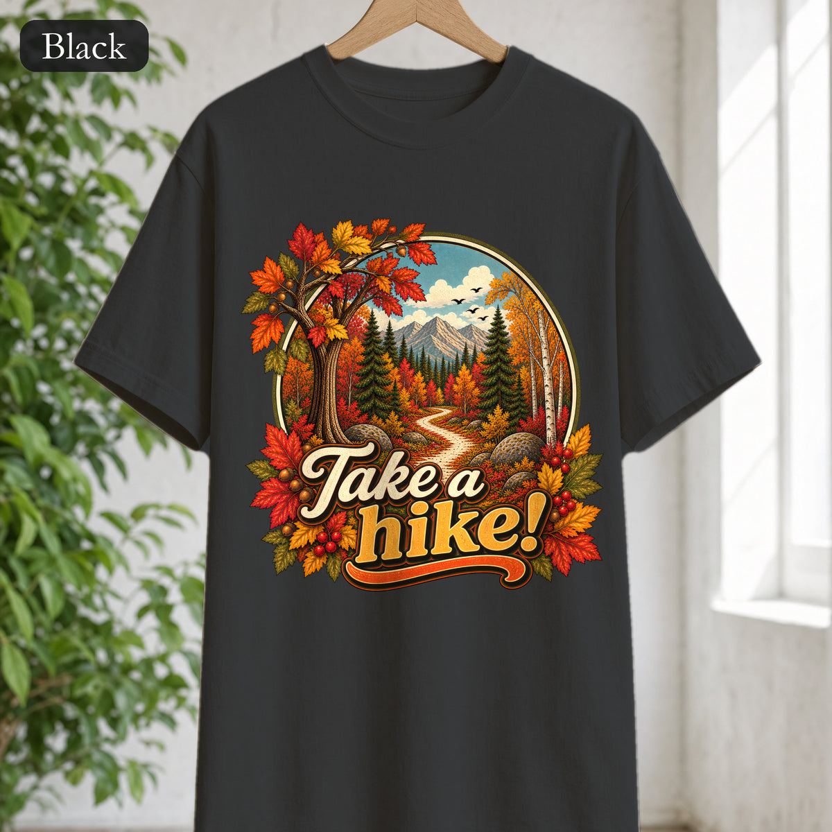 Take a Hike! retro mountain scene Shirt | autumn hiking design