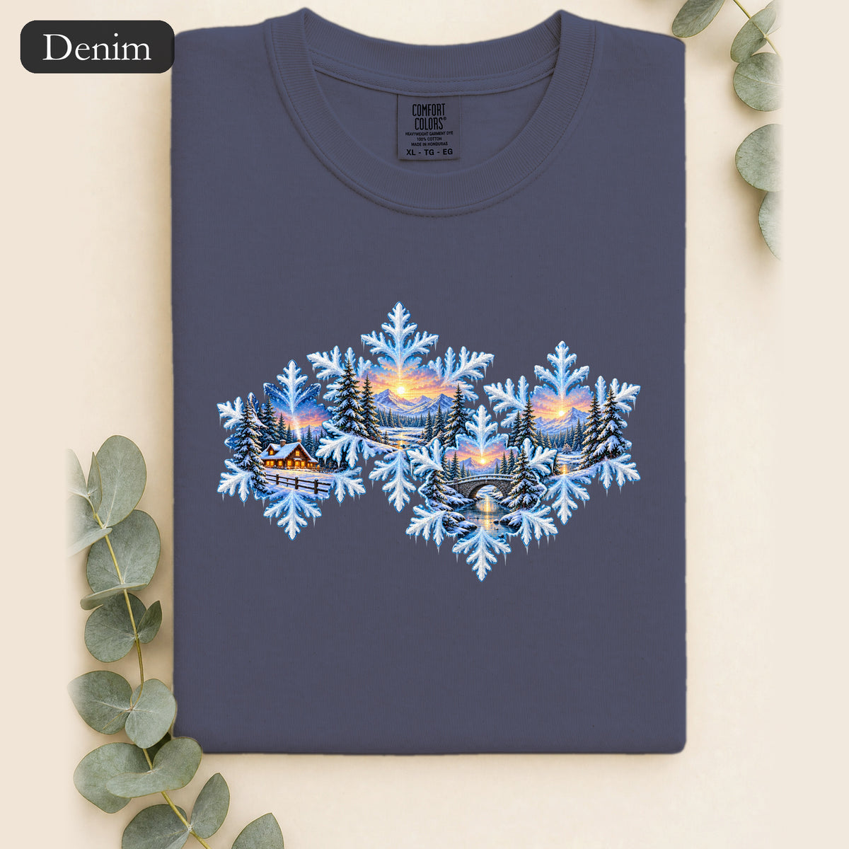 Snowflake Scenic Sunset Shirt | Winter Lake Landscape