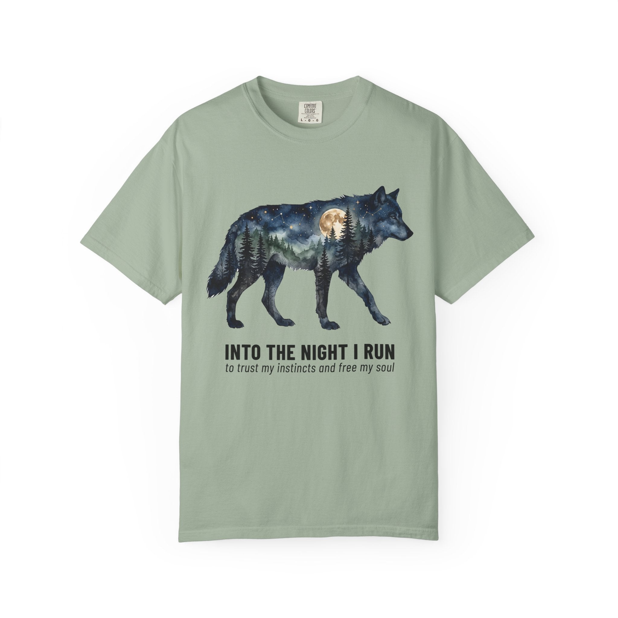 Wolf Graphic T-Shirt - Into The Night I Run Inspirational Nature Tee