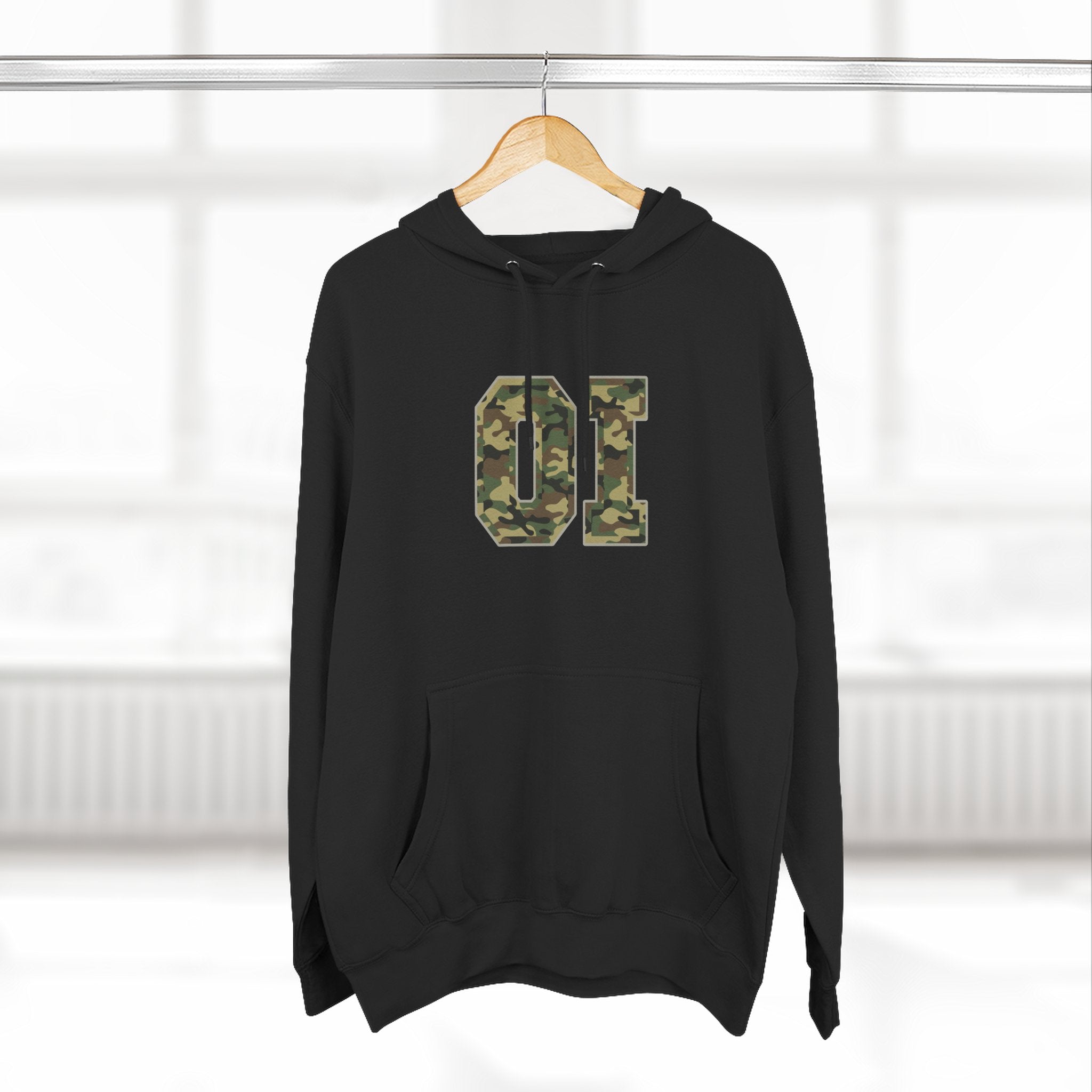 Camo OI Fleece Hoodie — Woodland Camo Pullover, Organic Intervention