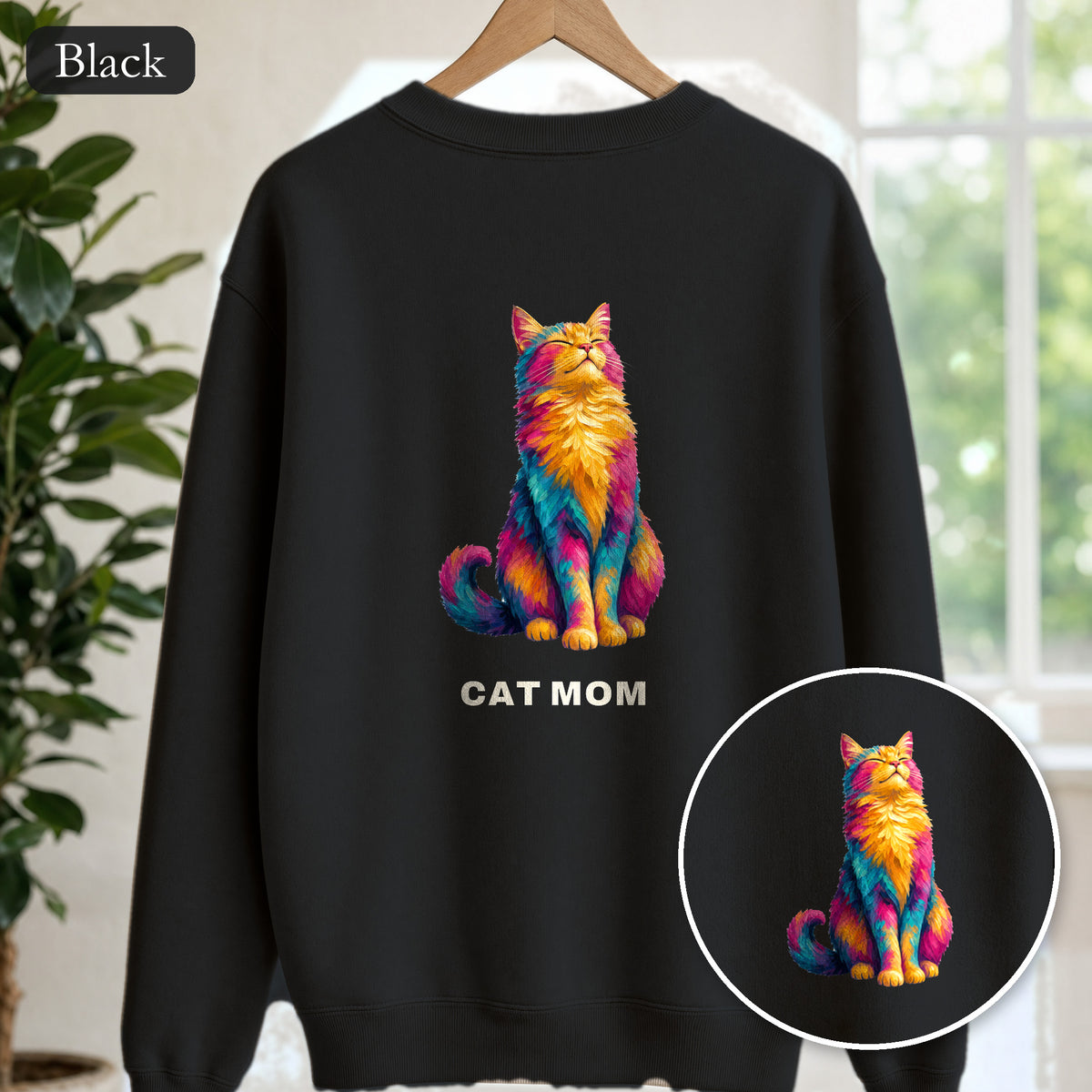 Cat Mom Shirt, Vibrant Painterly Cat Tee, Bold Cat Lover Gift, Colorful Cat Owner Sweatshirt