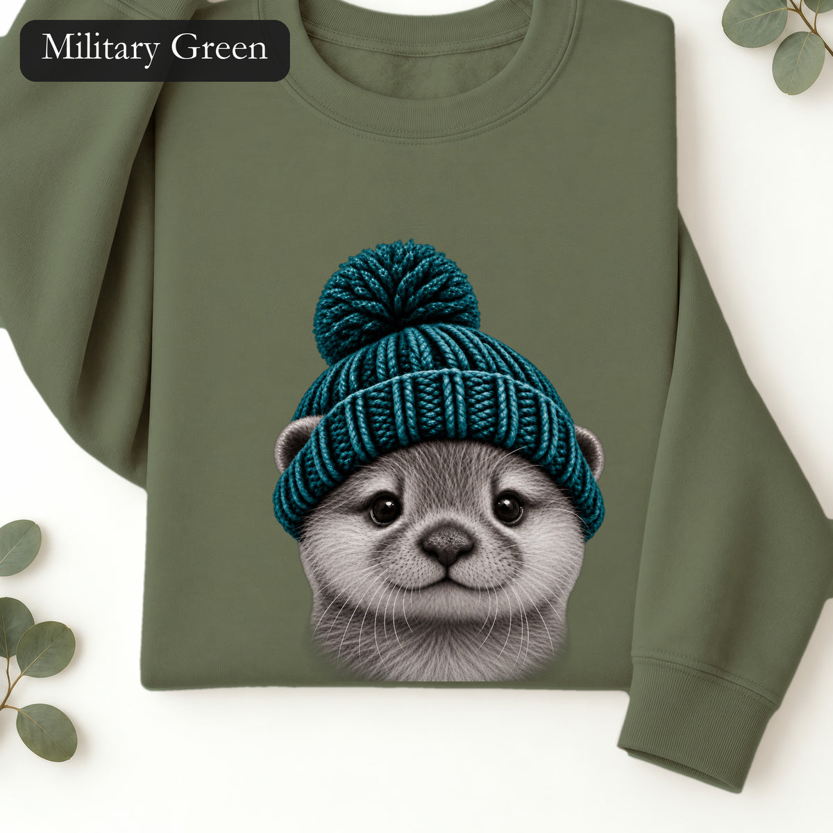 Otter Wearing Beanie Crewneck Sweatshirt | Cute Animal Illustration
