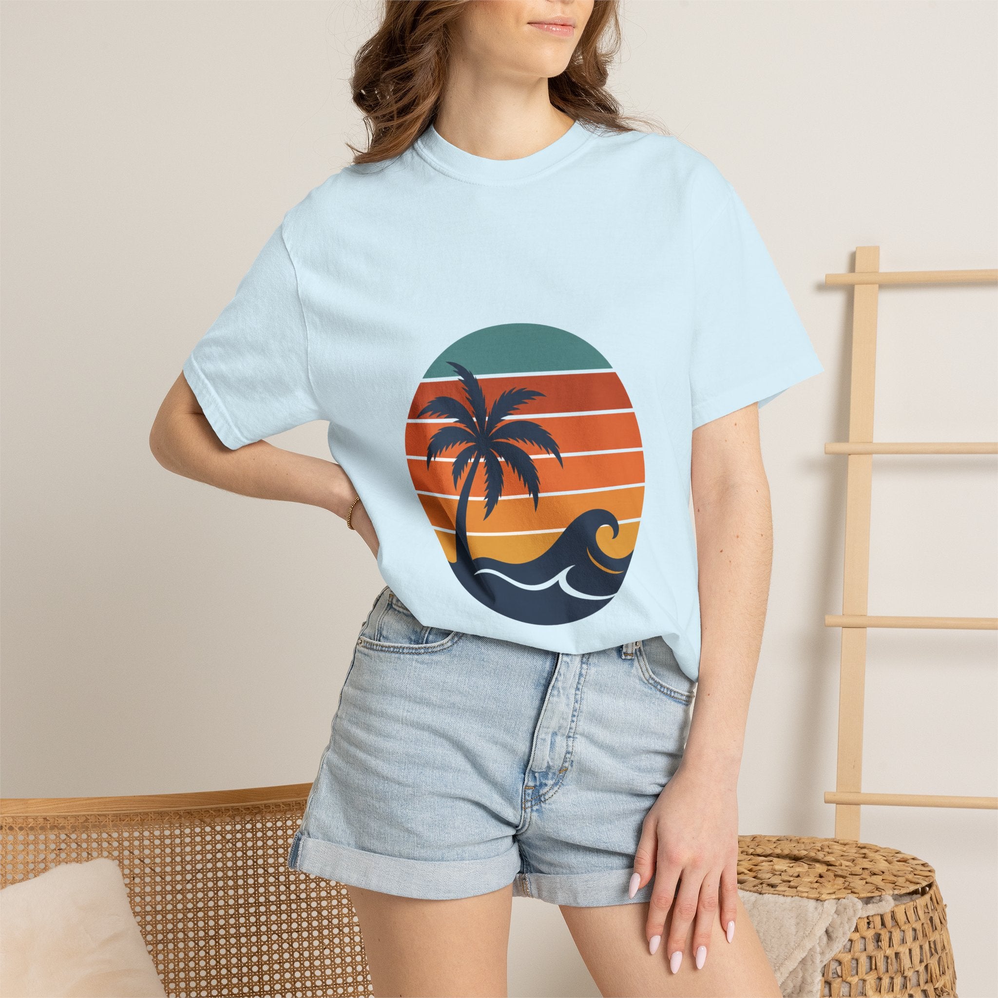Retro Sunset Beach Shirt, Vintage Palm Tee, Ocean Surf Gift, 70s Coastal Landscape Sweatshirt