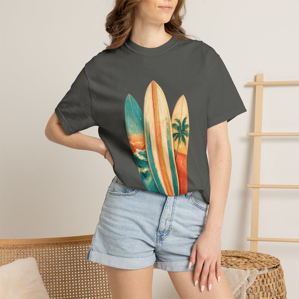 Vintage Surfboard Quarter Zip, Painterly Surf Art Pullover, Beach Coastal Surfer Gift, Summer Ocean Sweatshirt