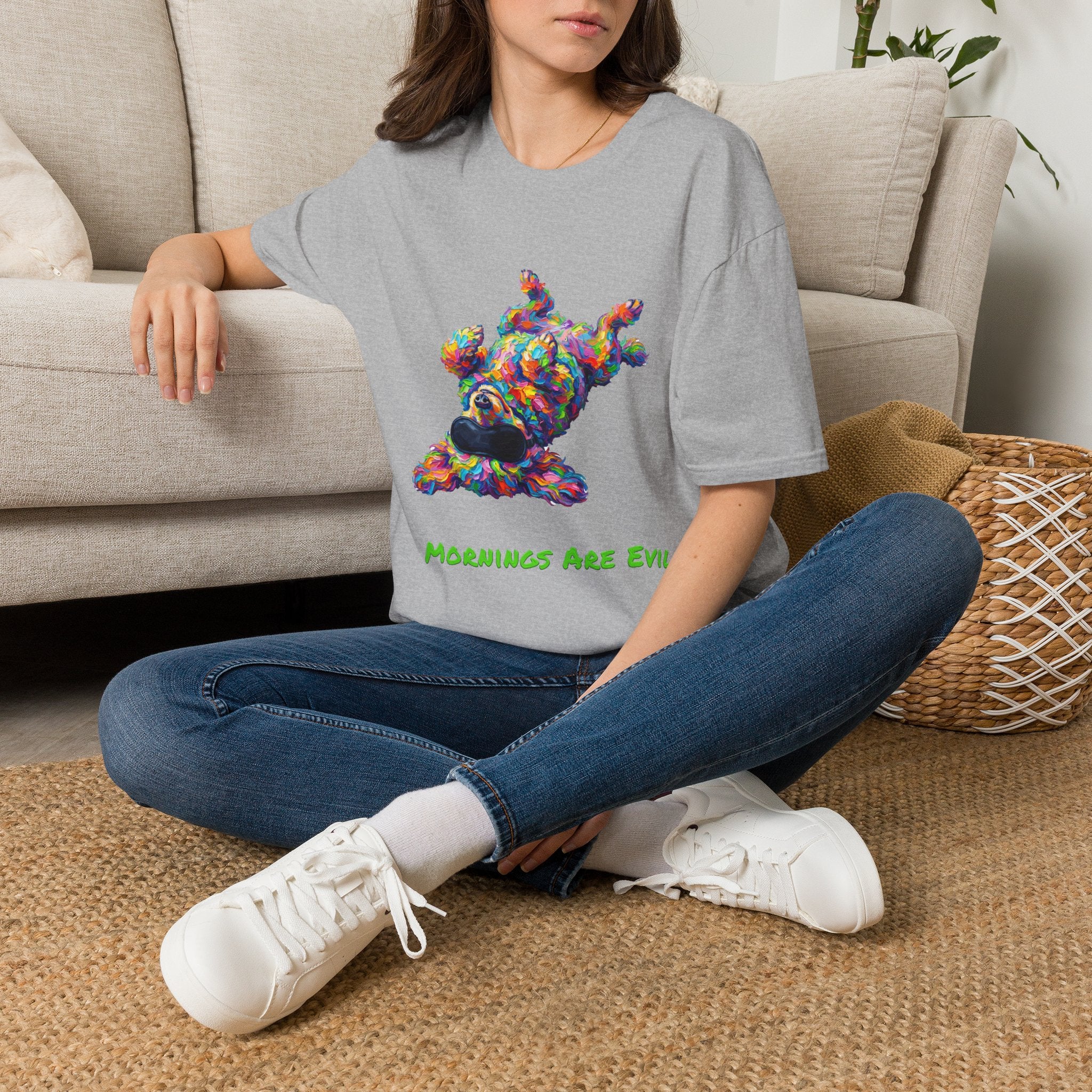 Mornings Are Evil T-Shirt — Funny Lazy Dog Tee, Not a Morning Person