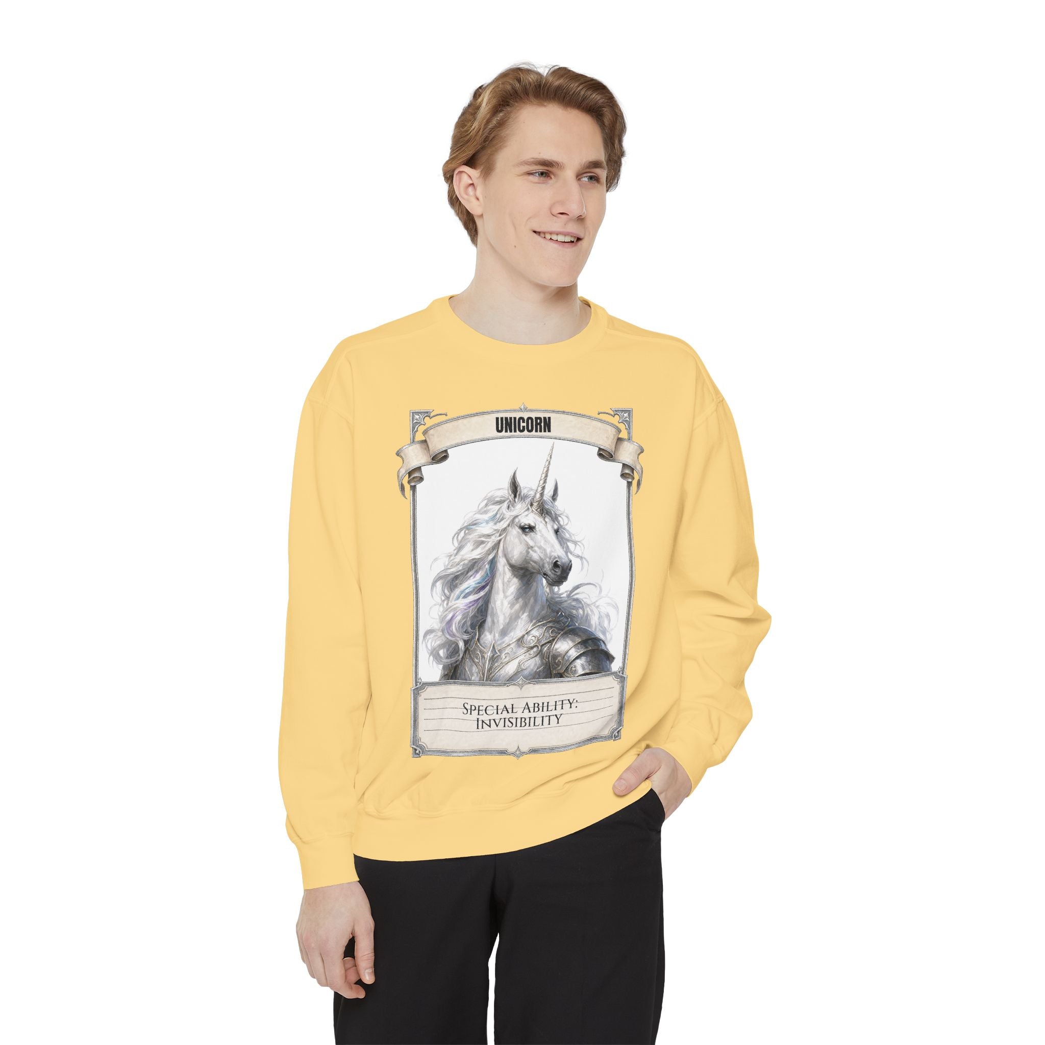 Unicorn Invisibility Stat Card Shirt, Funny RPG Gamer Tee, Tabletop D20 Fantasy Gift, Dungeon Dice Sweatshirt