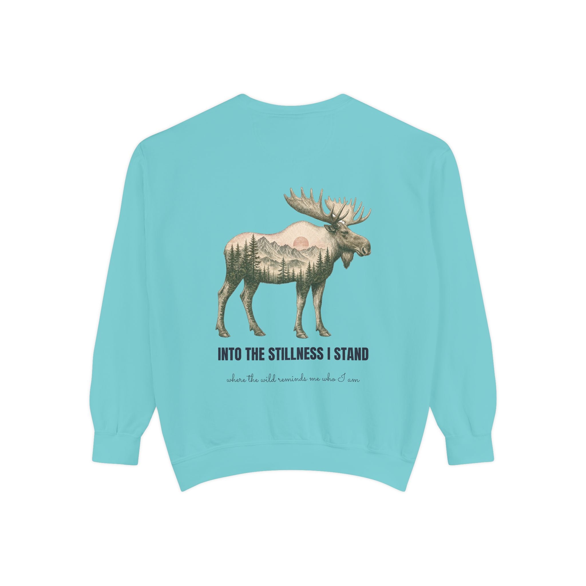 Into the Stillness I Stand Shirt, Moose Double Exposure Tee, Mountain Wilderness Camping Gift, Woodland Nature Sweatshirt