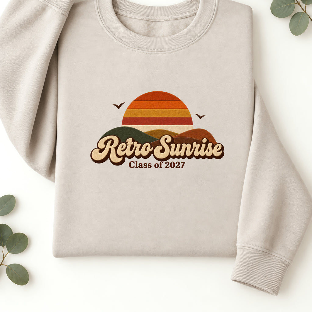 Retro Sunrise Sweatshirt | Faux Embroidery