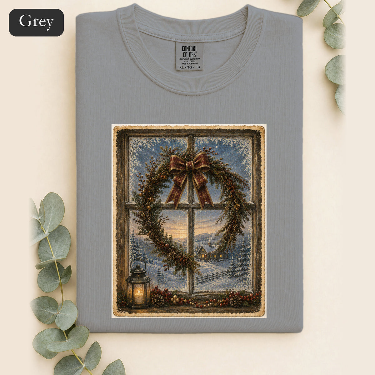 Winter Wreath Window Shirt | Vintage Christmas Scene