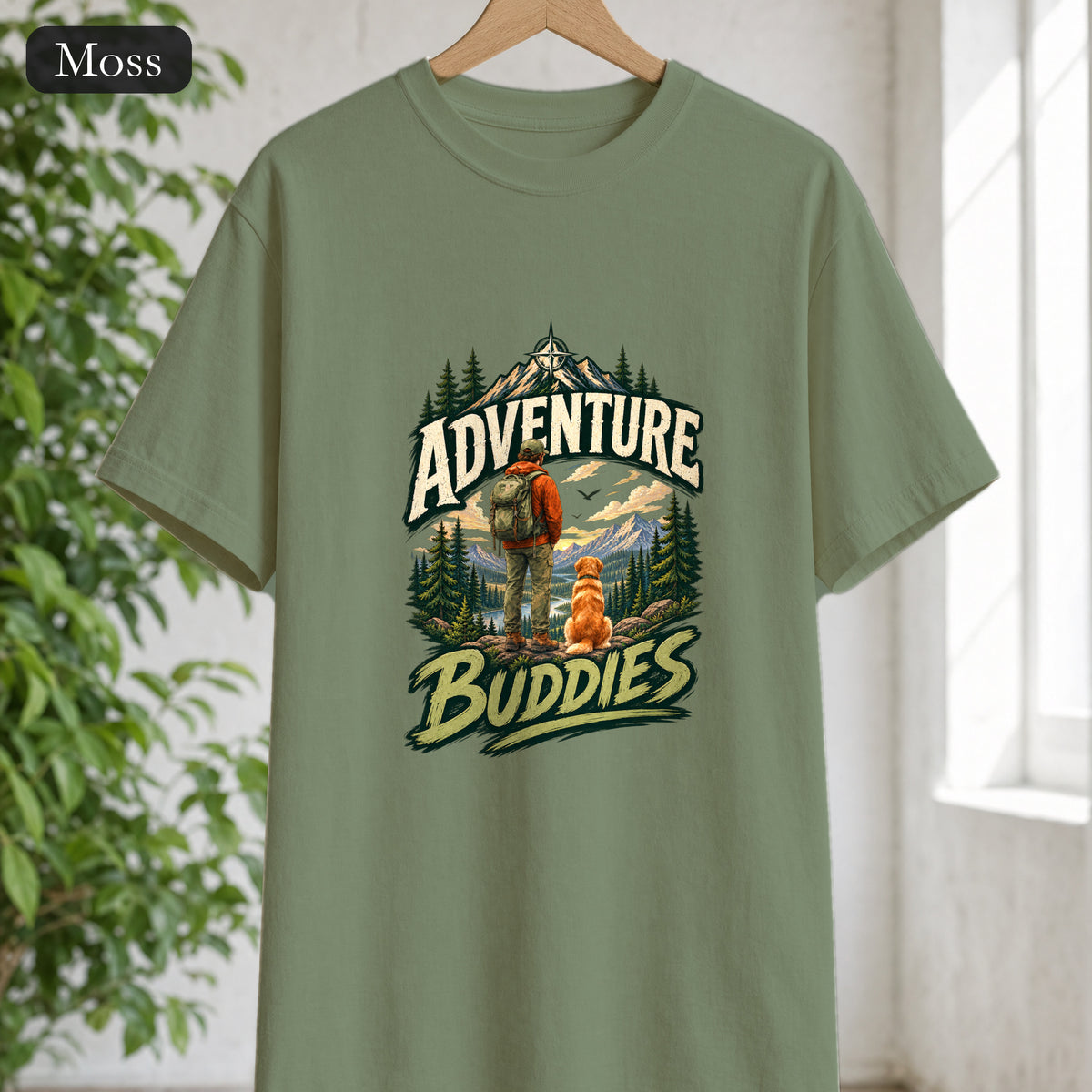 Adventure Buddies Shirt, Dog and Human Hiking Tee, Matching Dog Owner Gift, Painterly Outdoor Shirt