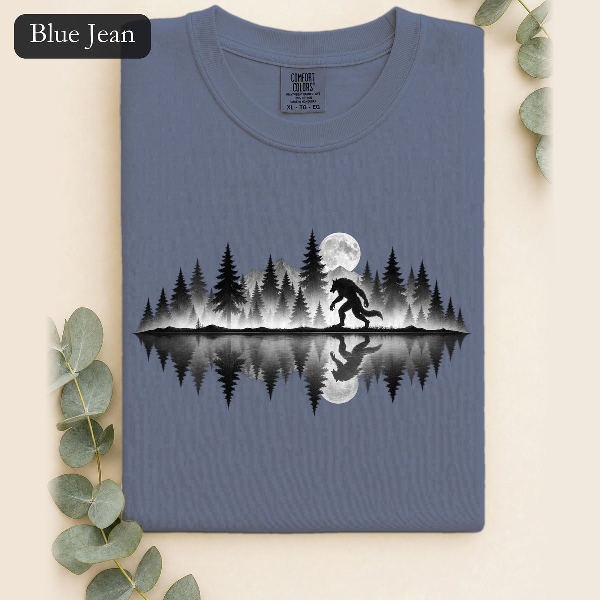 Werewolf Silhouette Moonlight Forest Shirt | Werewolf Lake Reflection