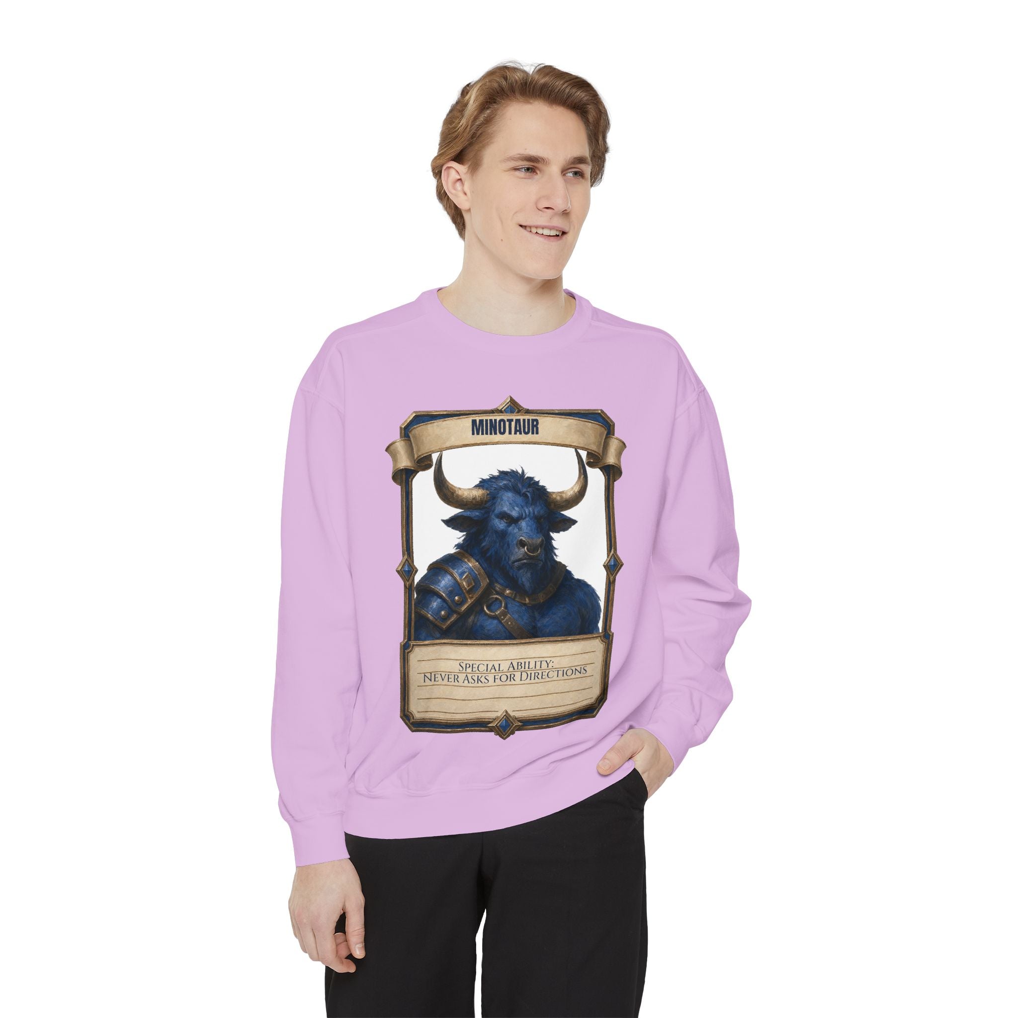 Minotaur Never Asks for Directions Shirt, Funny RPG Stat Card Tee, Tabletop Gamer D20 Gift, Fantasy Dungeon Sweatshirt