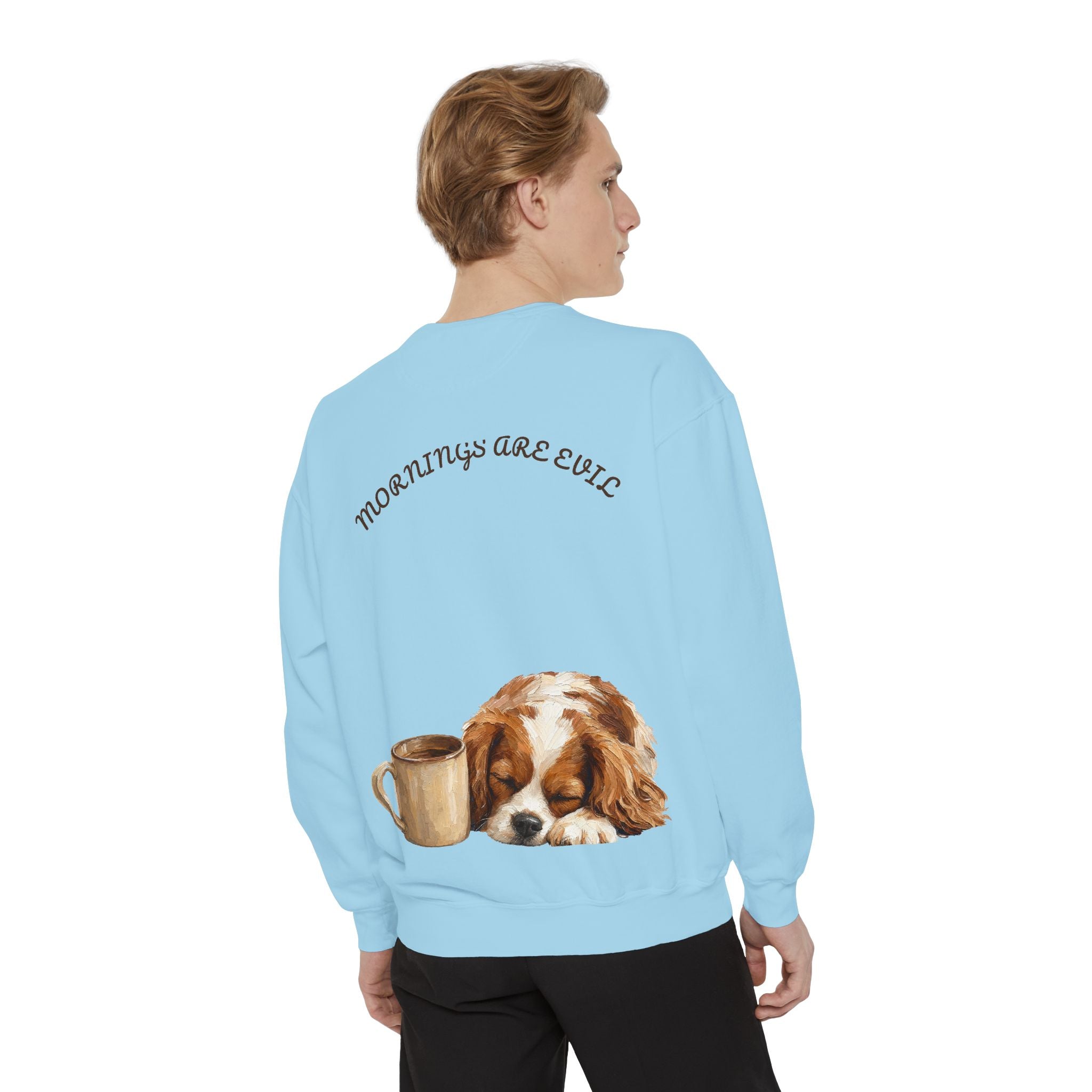Mornings Are Evil Shirt, Funny Lazy Dog Coffee Tee, Not a Morning Person Gift, Painterly Dog Lover Sweatshirt