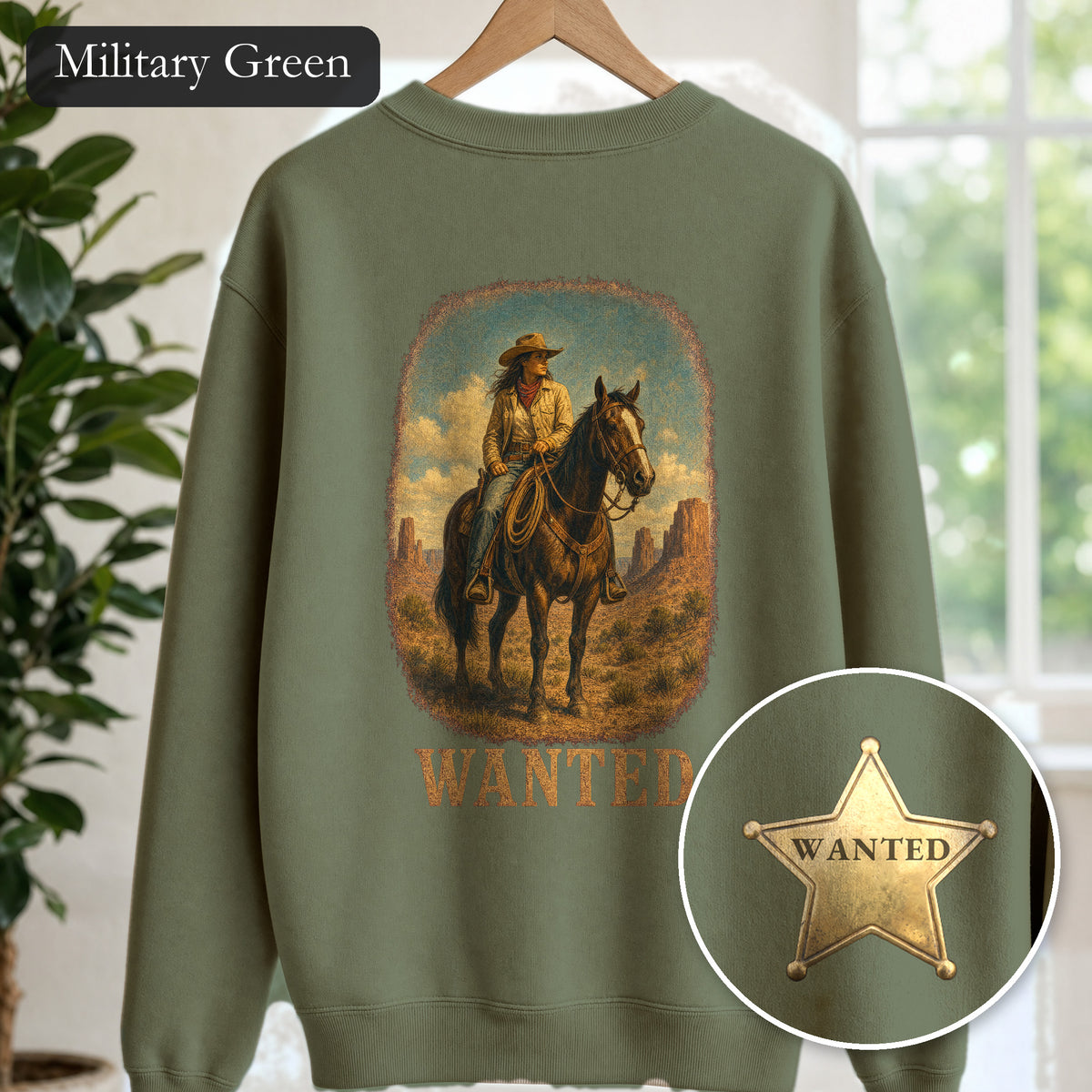 Wanted Cowgirl Sweatshirt, Vintage Western Wanted Poster Crewneck, Desert Outlaw Sweatshirt, Sheriff Star Cowgirl Gift