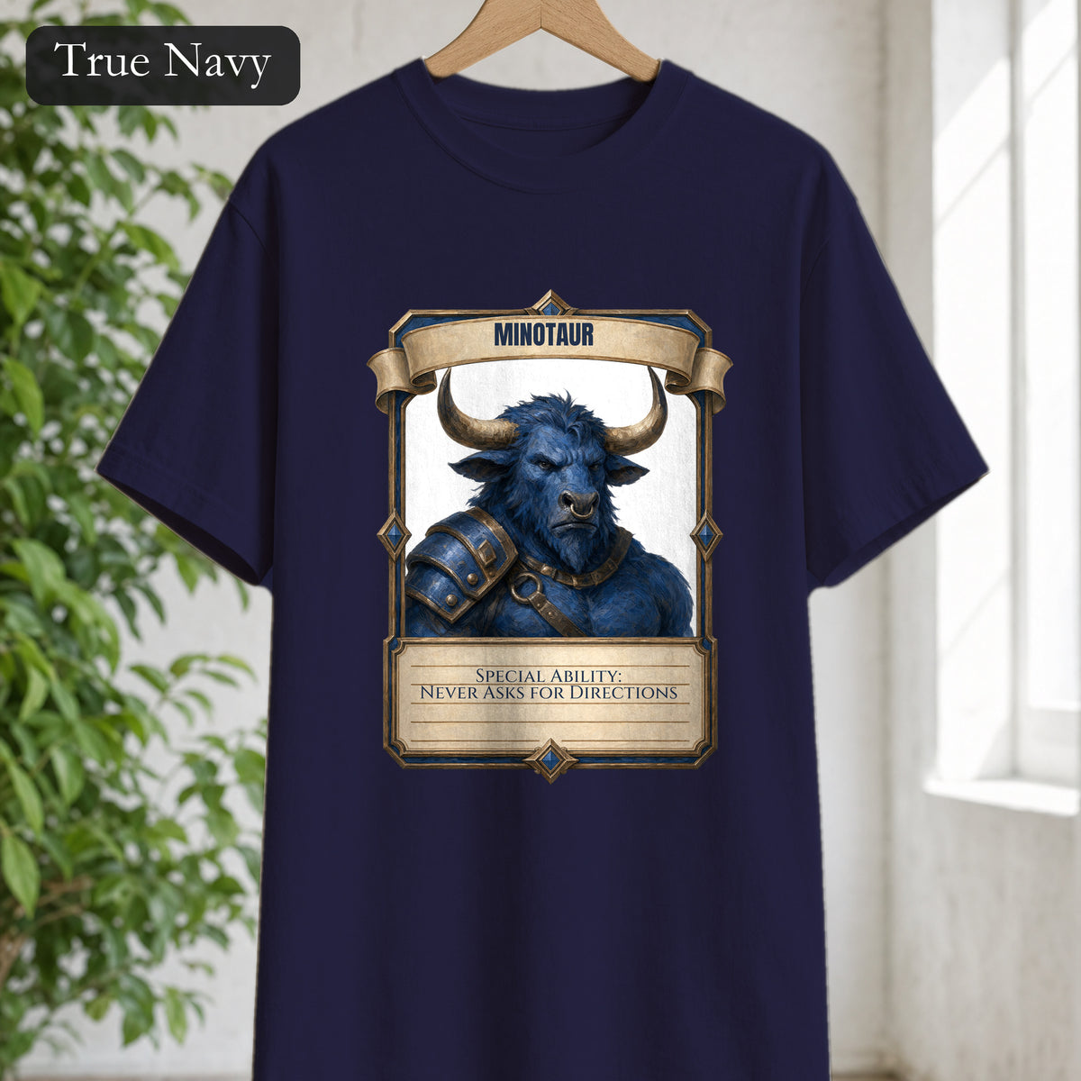 Minotaur Never Asks for Directions Shirt, Funny RPG Stat Card Tee, Tabletop Gamer D20 Gift, Fantasy Dungeon Sweatshirt