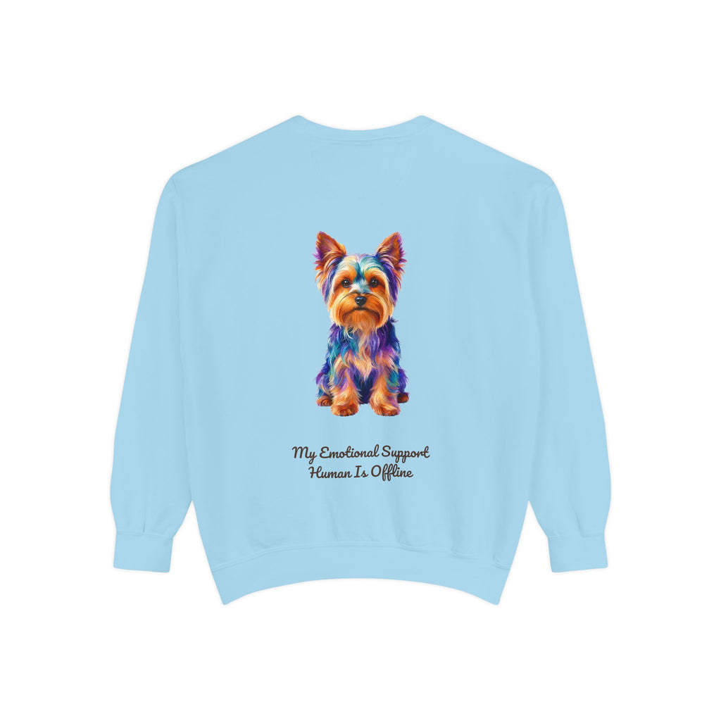 Yorkie Shirt, My Emotional Support Human Is Offline Tee, Funny Yorkshire Terrier Dog Mom Gift, Dog Lover Sweatshirt