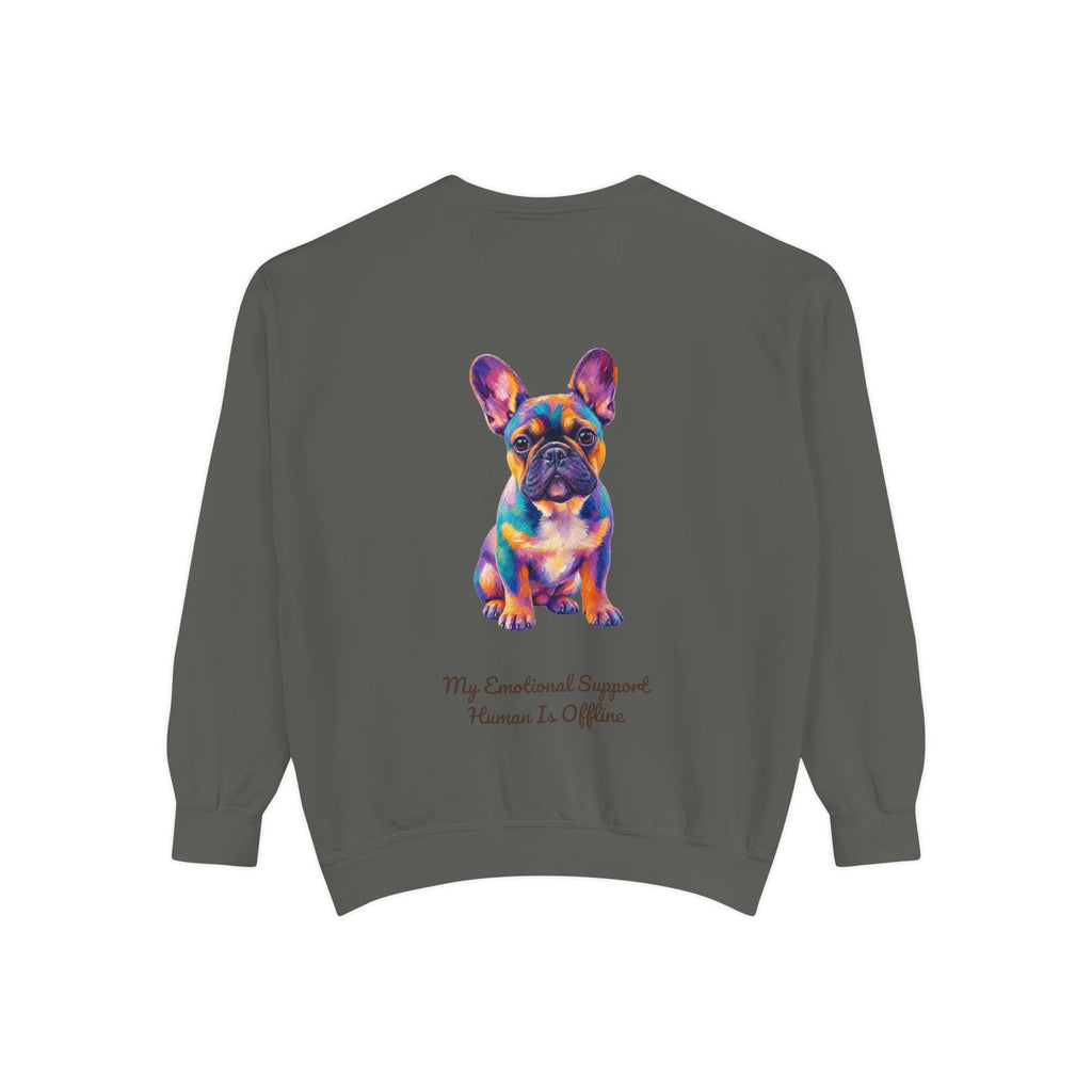 French Bulldog Shirt, My Emotional Support Human Is Offline Tee, Funny Frenchie Dog Mom Gift, Painterly Dog Lover Sweatshirt