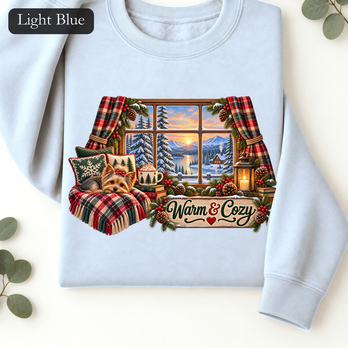 Warm & Cozy Cabin Window Sweatshirt | Winter Lodge Plaid Decor