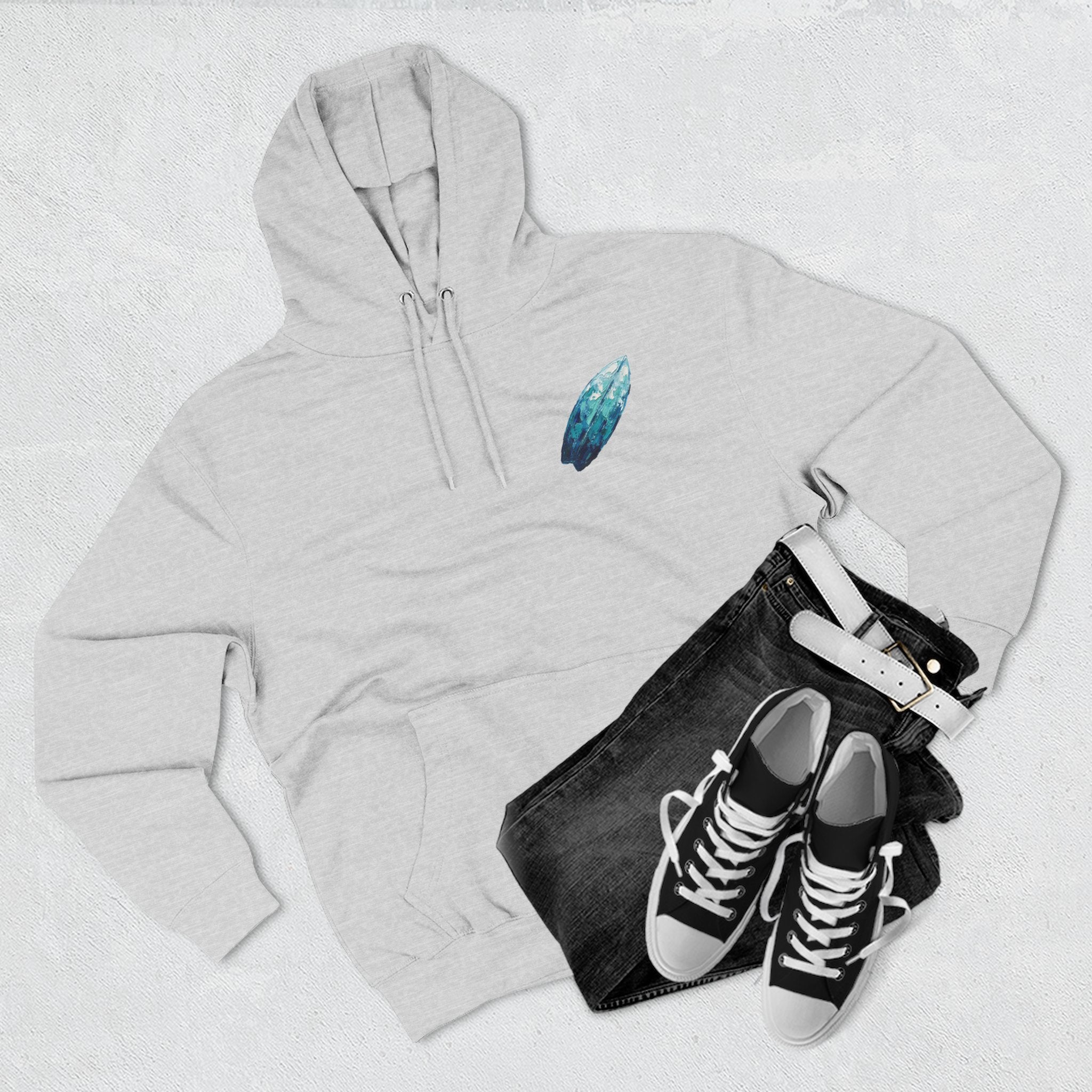 Surf Dog Hoodie — Cute White Dog Riding a Blue Surfboard Pullover