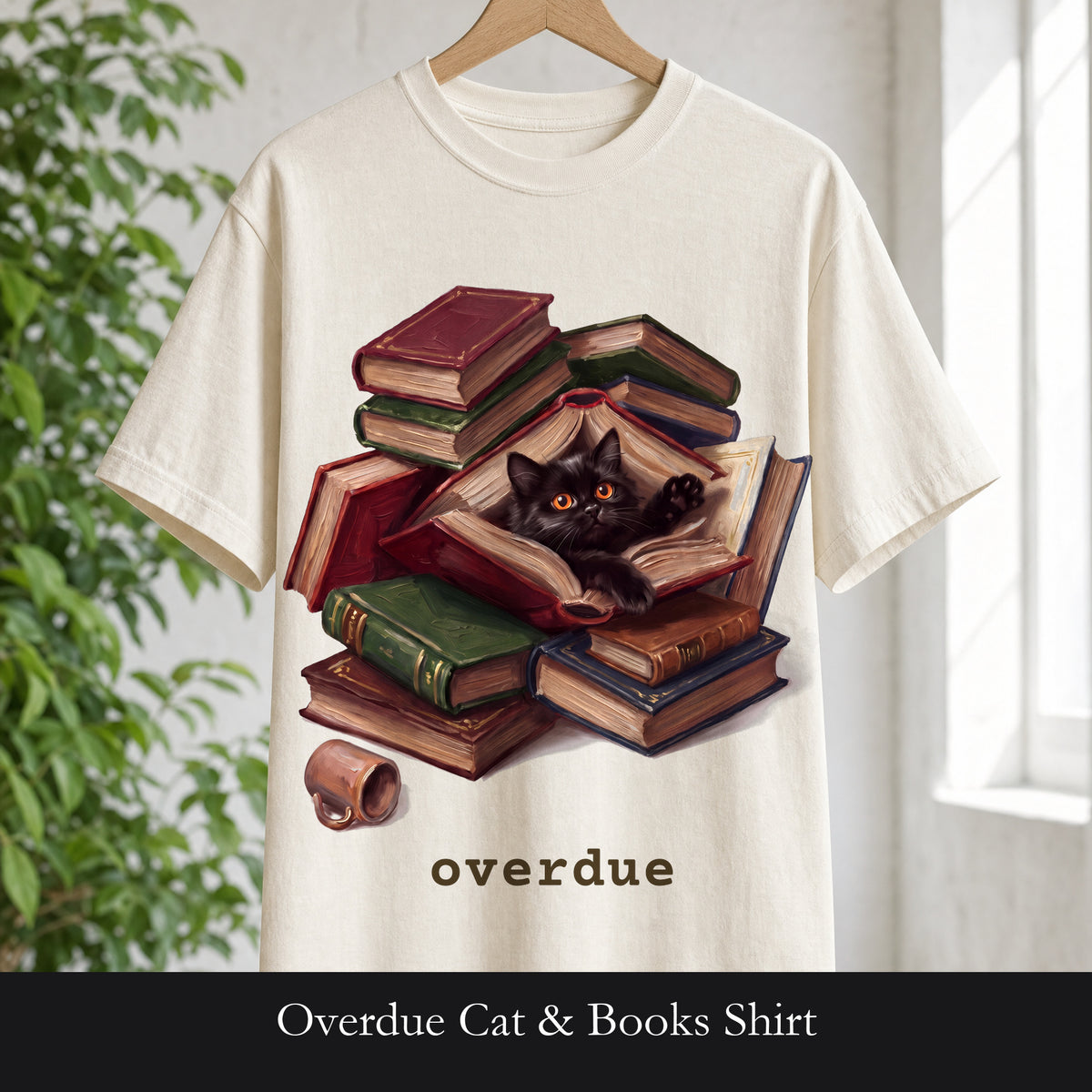 Overdue Cat & Books Shirt, Funny Librarian Tee, Bookworm Book Lover Tee, Library Staff Reader Gift
