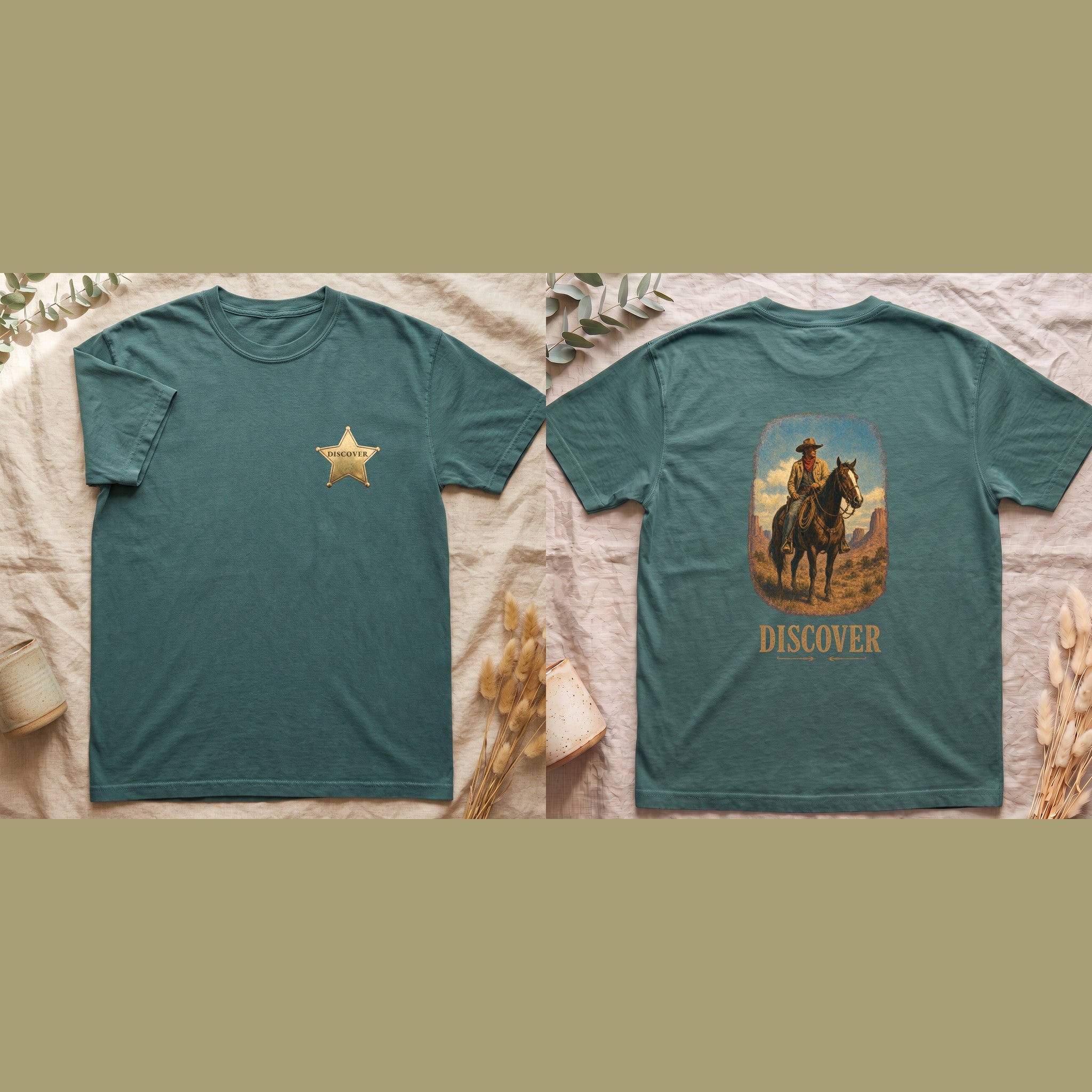 Discover Cowboy Shirt, Vintage Western Horse Tee, Desert Rodeo Tee, Sheriff Star Cowboy Gift