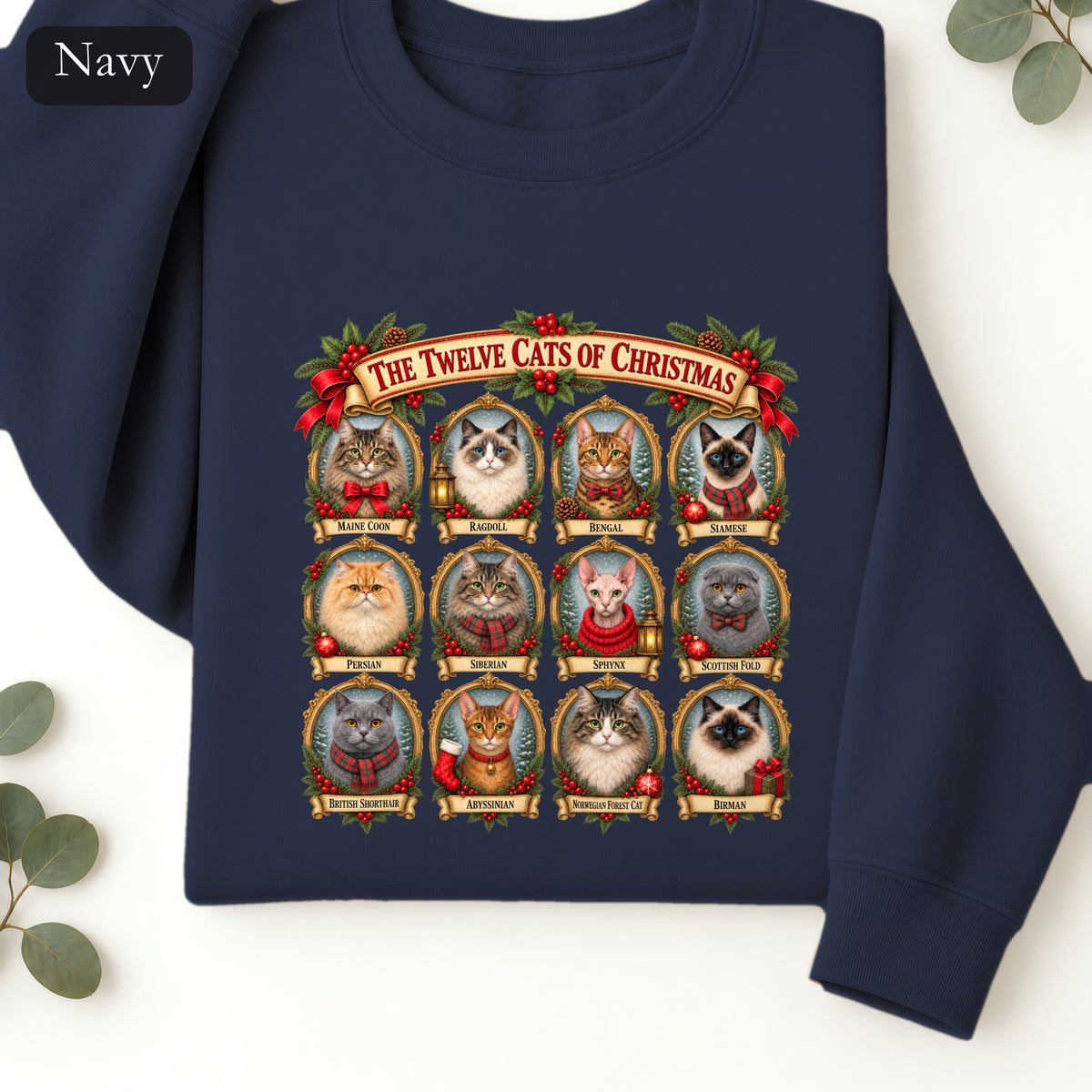 The Twelve Cats of Christmas sweatshirt | holiday cat portrait collage