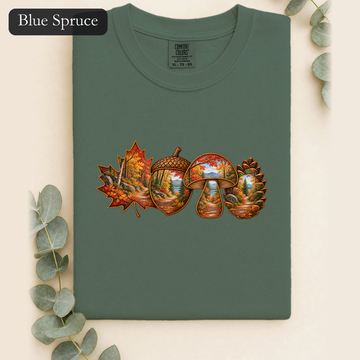 Autumn Lake Scene on Maple Leaves Shirt | Fall Landscape Tee