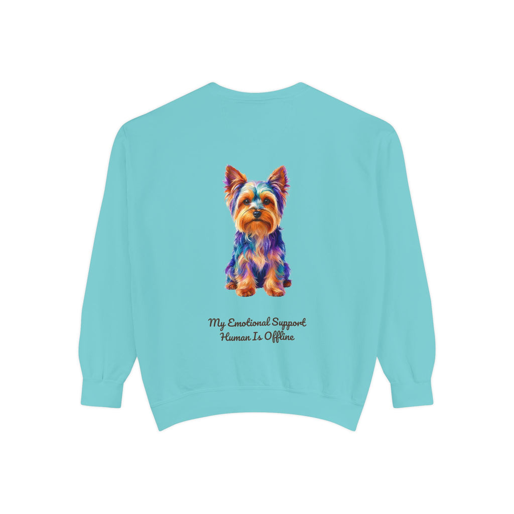Yorkie Shirt, My Emotional Support Human Is Offline Tee, Funny Yorkshire Terrier Dog Mom Gift, Dog Lover Sweatshirt
