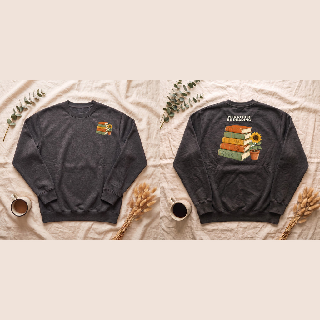 I'd Rather Be Reading Shirt, Book Lover Tee, Bookish Reader Gift, Cozy Sunflower Reading Sweatshirt