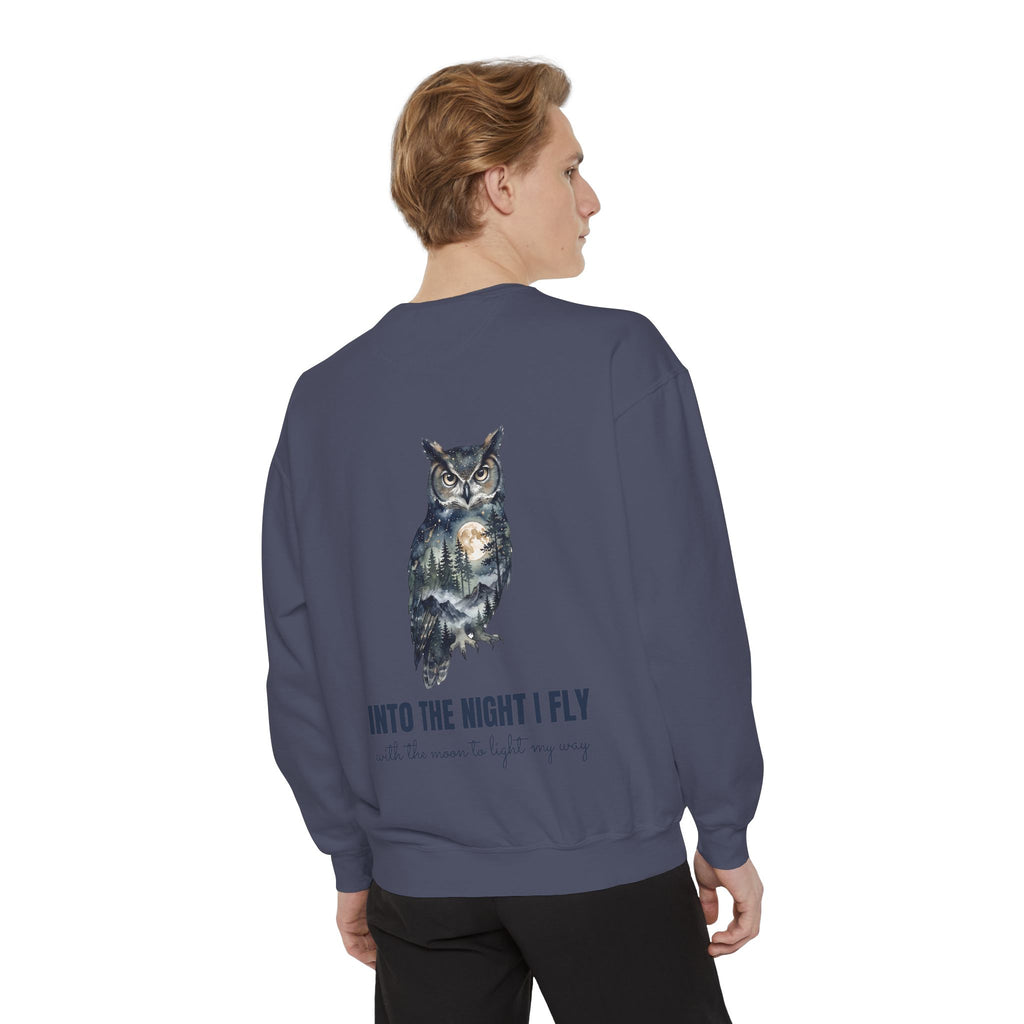 Into the Night I Fly Shirt, Owl Double Exposure Tee, Starlit Forest Nature Lover Gift, Woodland Wildlife Sweatshirt