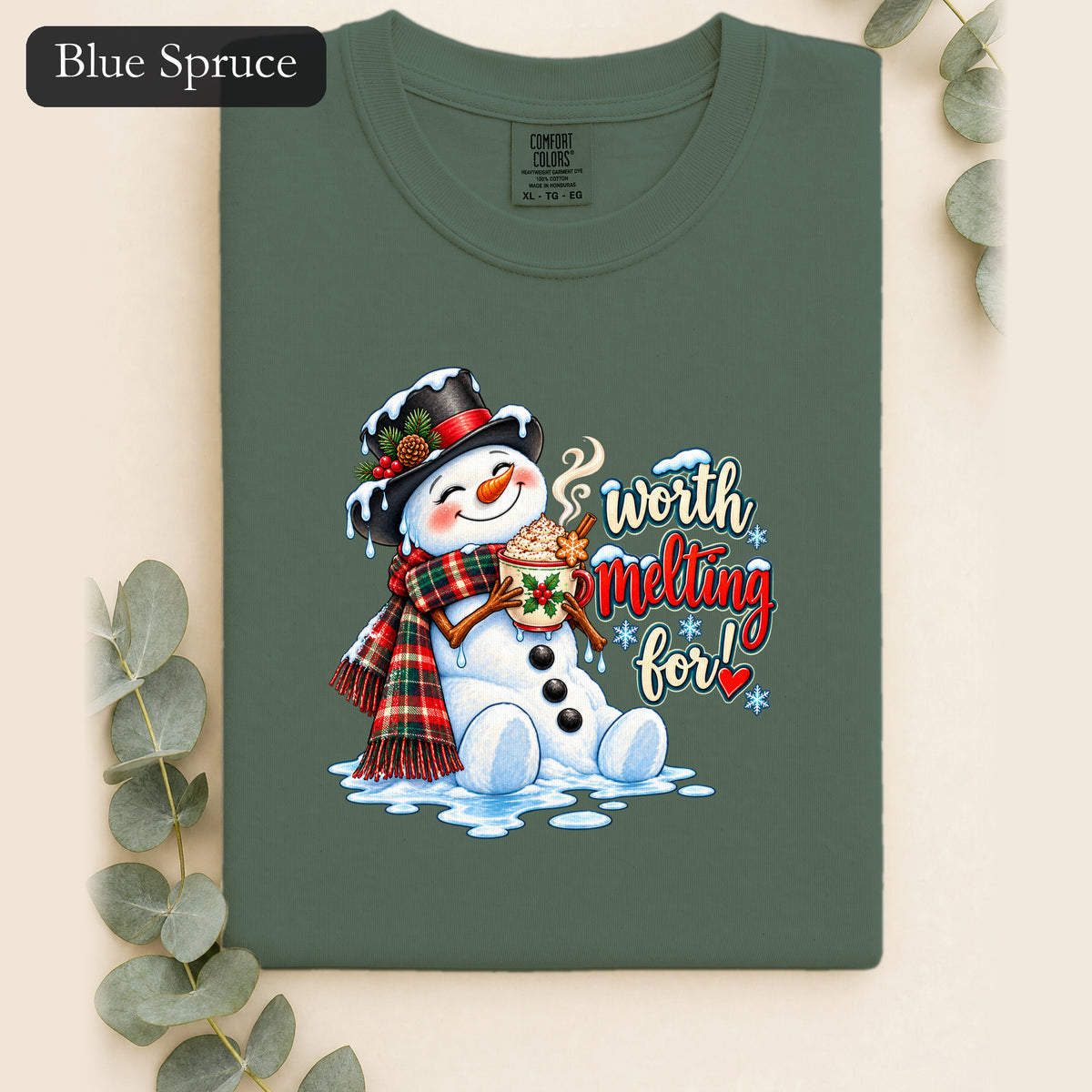 Worth melting for -Snowman with with cocoa Shirt | Christmas Holiday Snowman Tee
