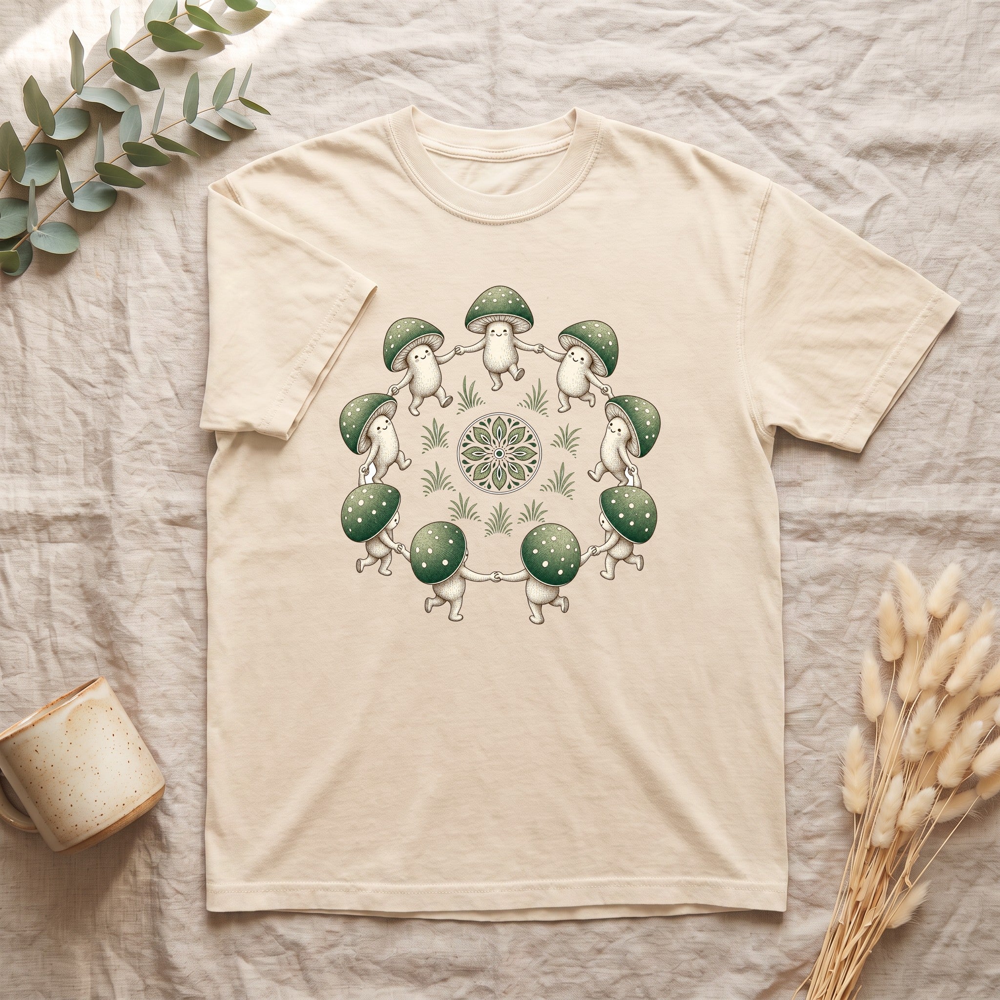 Cottagecore Mushroom Shirt, Sage Green Fairy Ring Tee, Goblincore Nature Gift, Whimsical Mushroom Sweatshirt
