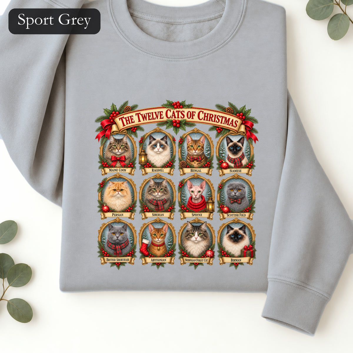 The Twelve Cats of Christmas sweatshirt | holiday cat portrait collage