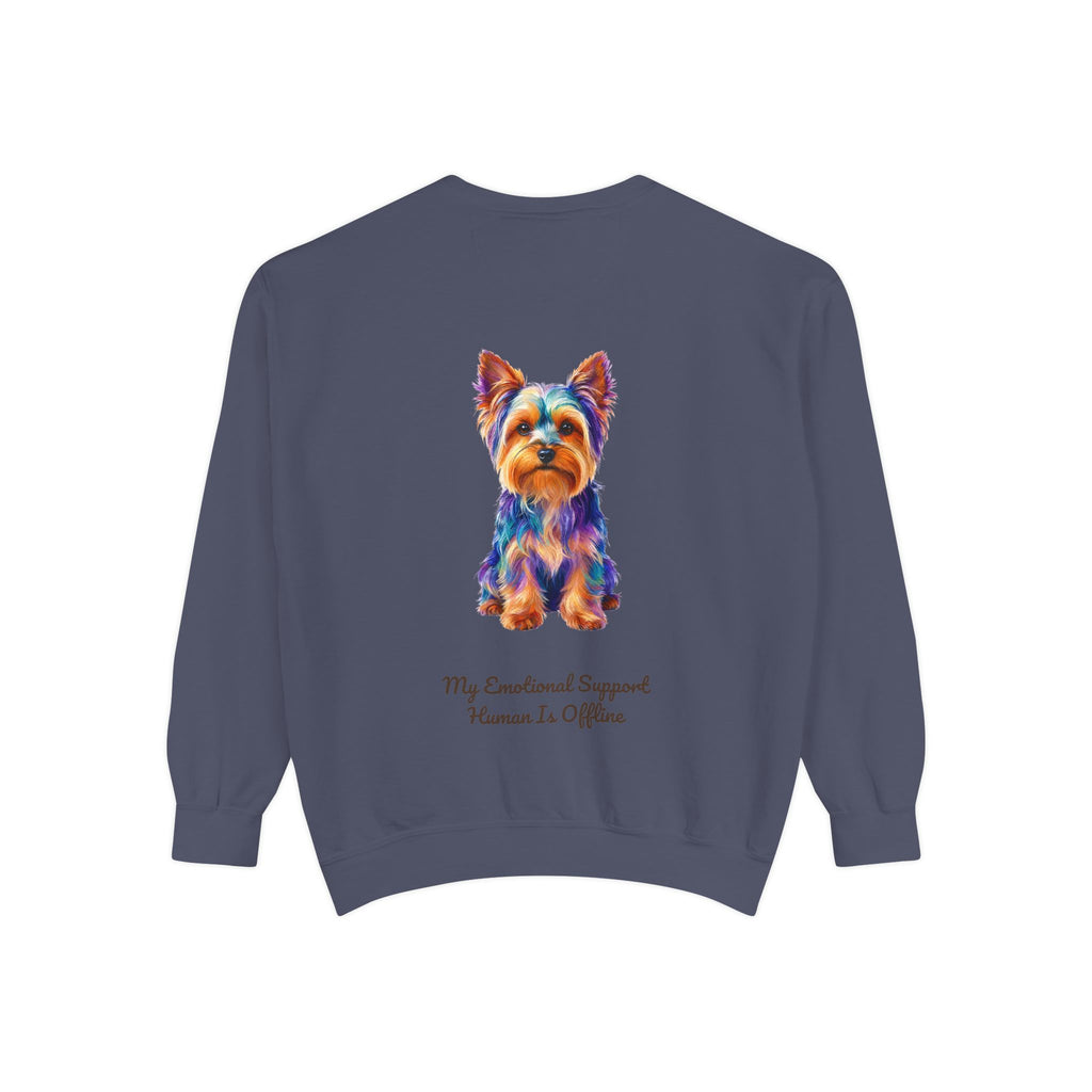Yorkie Shirt, My Emotional Support Human Is Offline Tee, Funny Yorkshire Terrier Dog Mom Gift, Dog Lover Sweatshirt