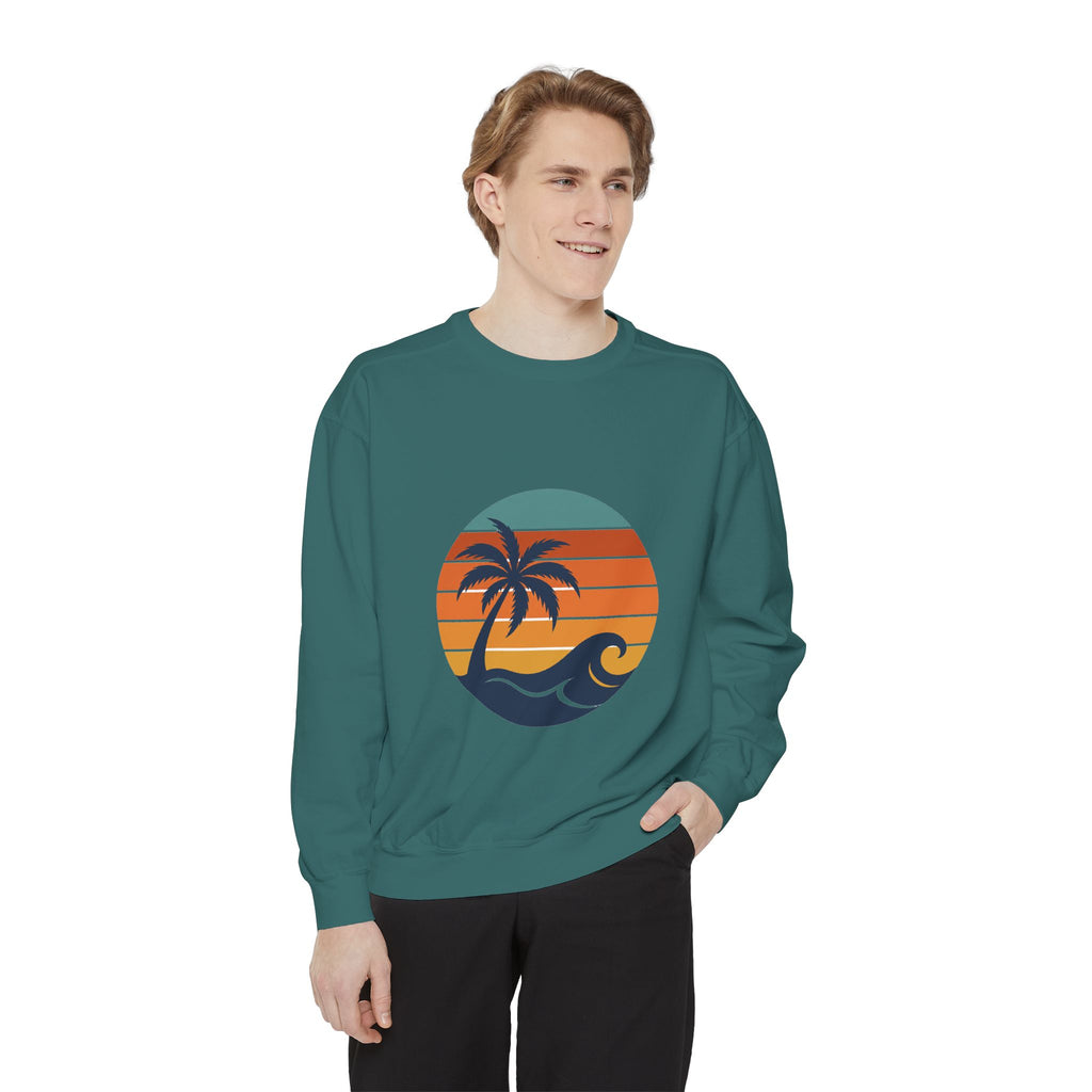 Retro Sunset Beach Shirt, Vintage Palm Tee, Ocean Surf Gift, 70s Coastal Landscape Sweatshirt