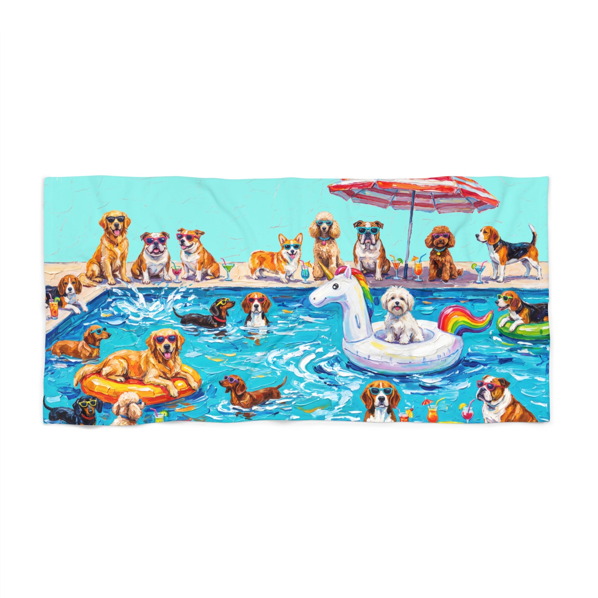 Dogs Pool Party Beach Towel — Funny Dog Summer Towel