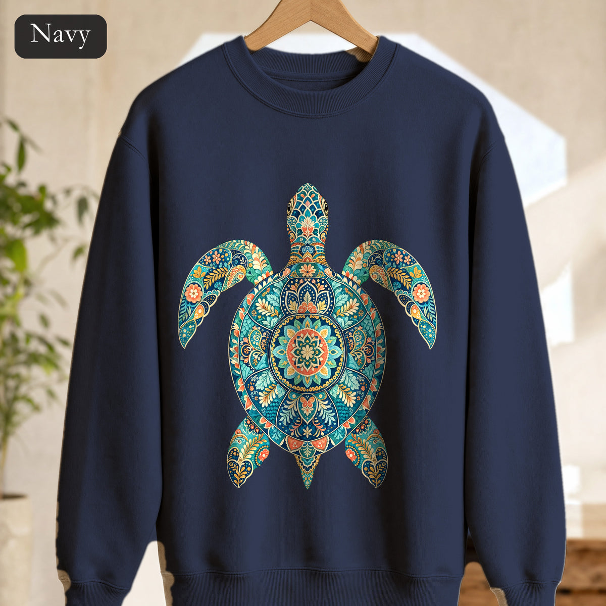 Boho Sea Turtle Shirt, Folk Art Turtle Tee, Japanese Pattern Ocean Lover Gift, Vintage Floral Turtle Sweatshirt