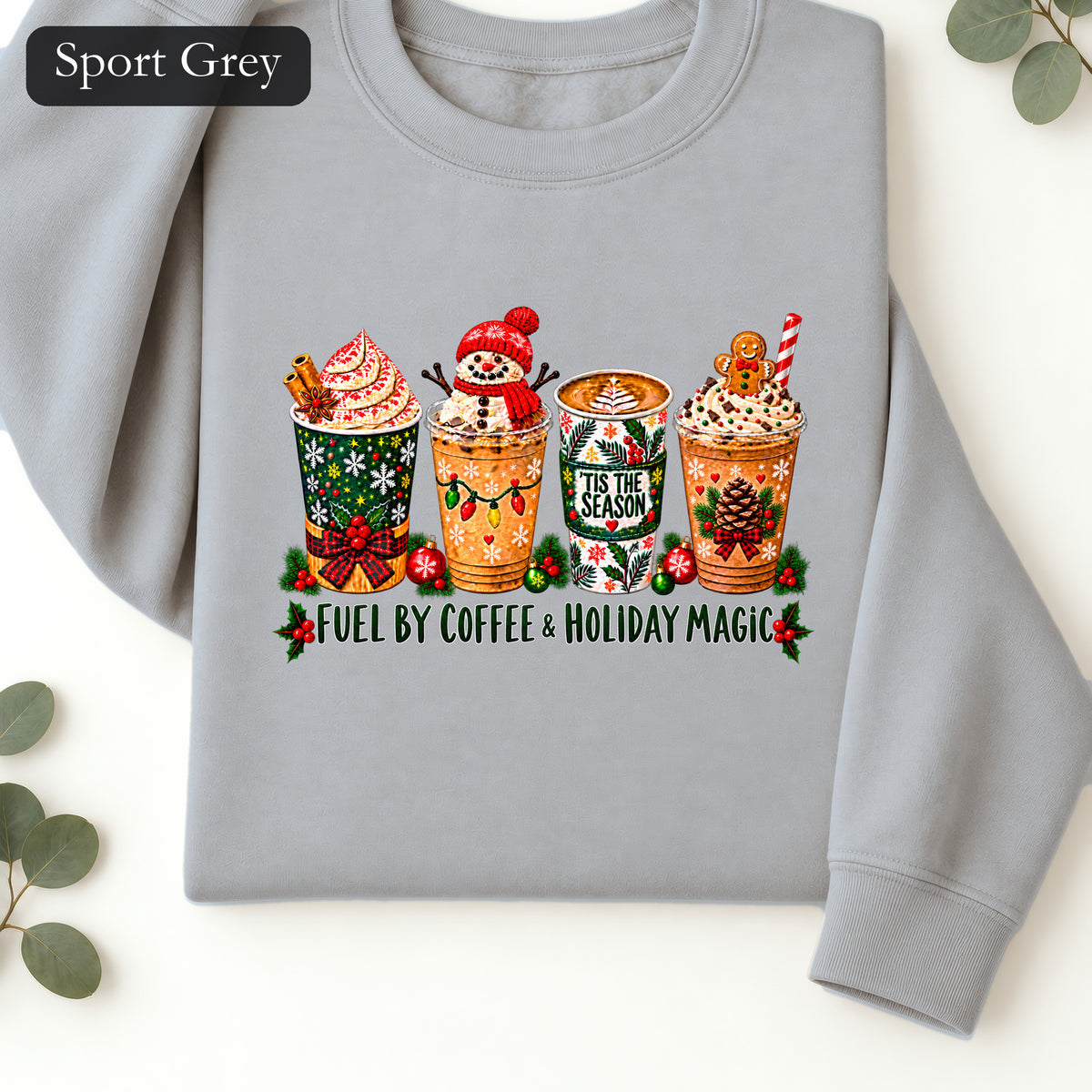 Cozy Holiday Coffee Cocoa Graphic Crewneck Sweatshirt | Winter Drink Design