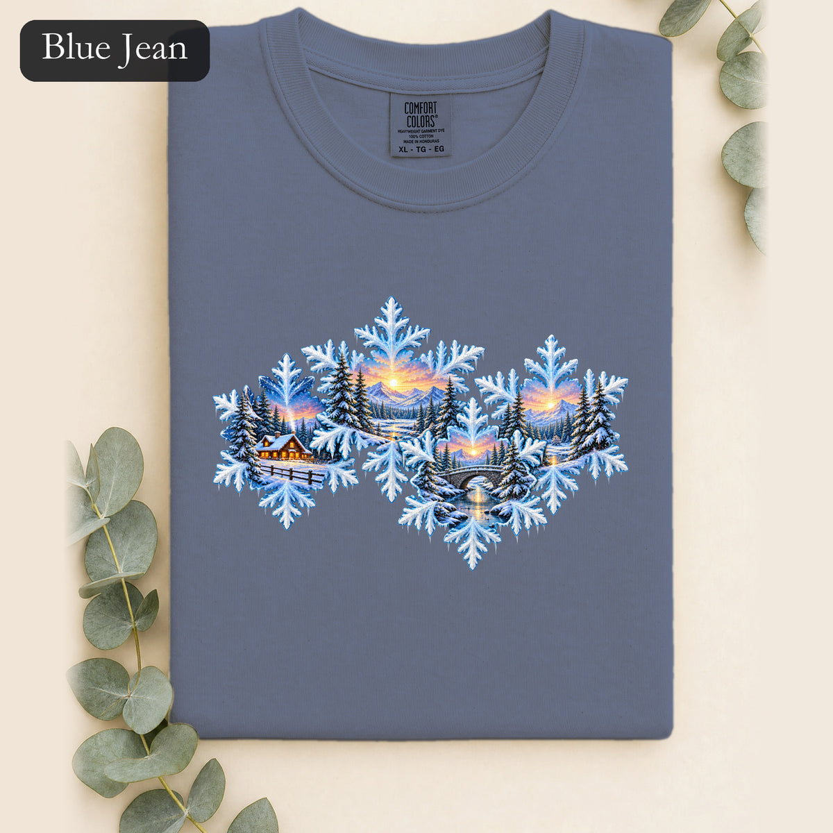 Snowflake Scenic Sunset Shirt | Winter Lake Landscape