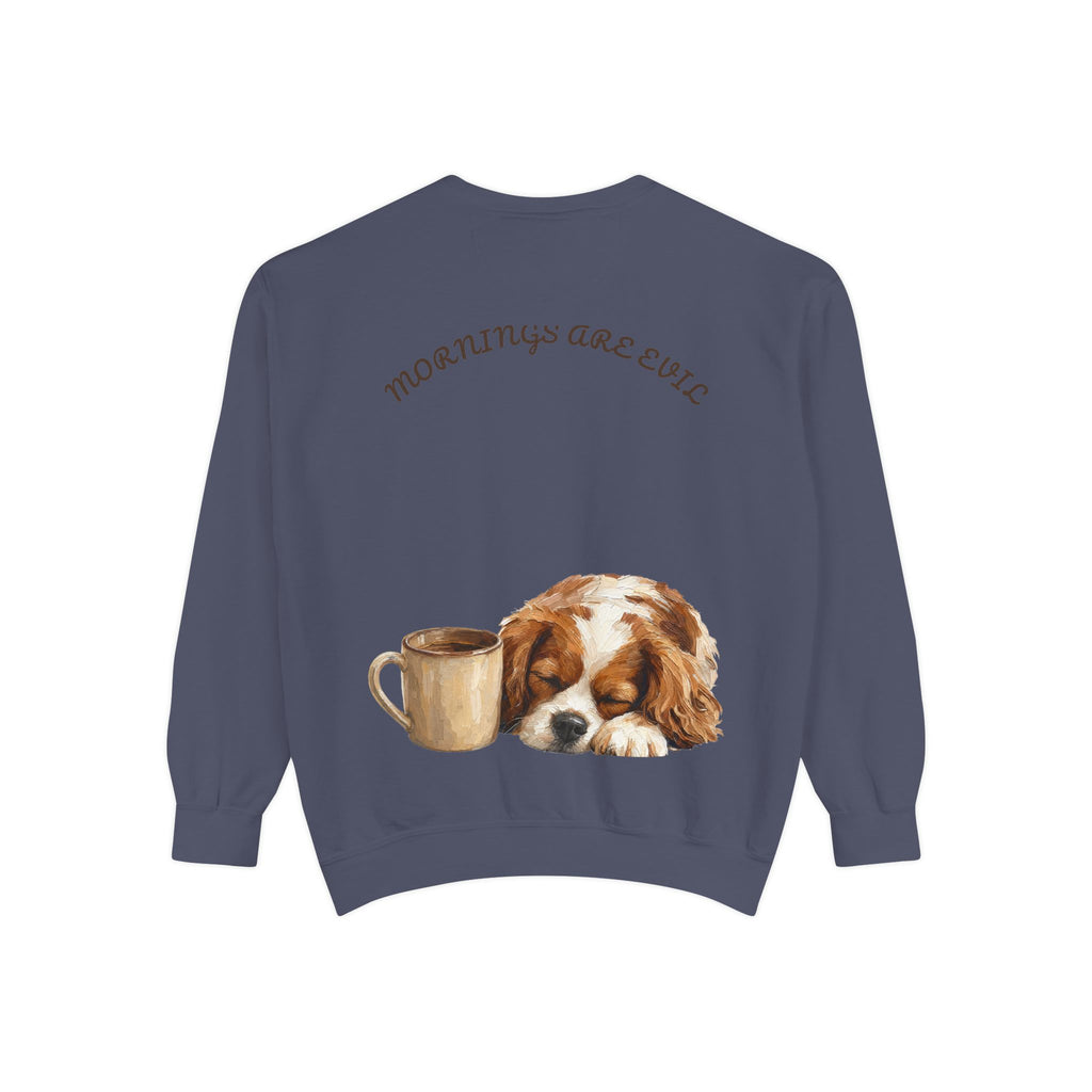 Mornings Are Evil Shirt, Funny Lazy Dog Coffee Tee, Not a Morning Person Gift, Painterly Dog Lover Sweatshirt